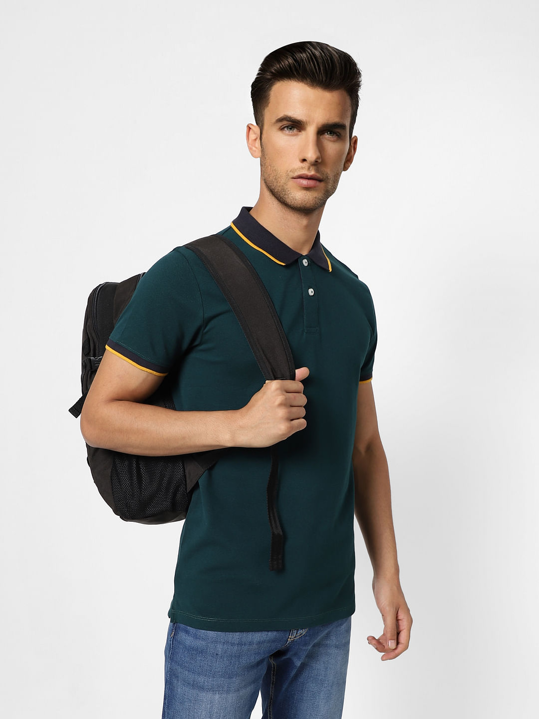 Dark Green Contrast Tipping Polo T-shirt - S