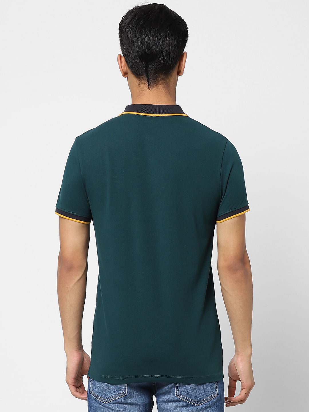 Dark Green Contrast Tipping Polo T-shirt