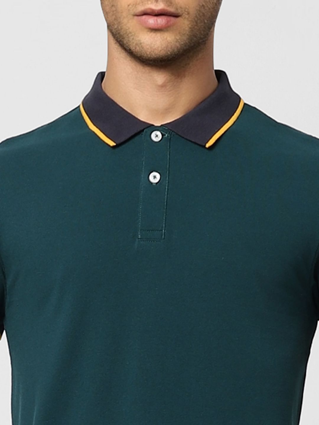 Dark Green Contrast Tipping Polo T-shirt