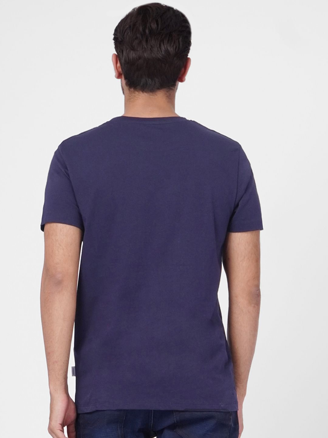 Navy Blue Logo Print Crew Neck T-shirt