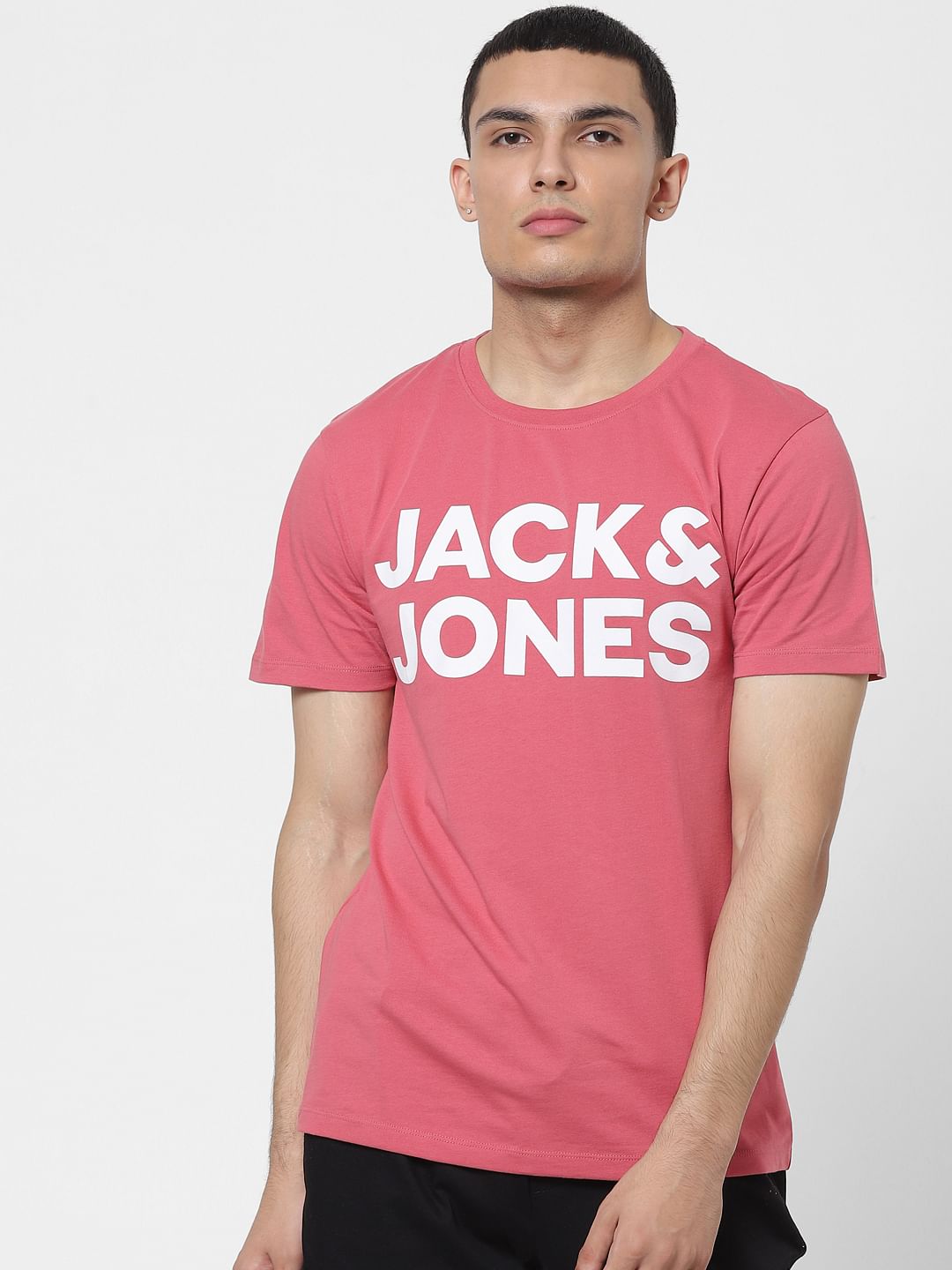 Pink Logo Print Crew Neck T-shirt