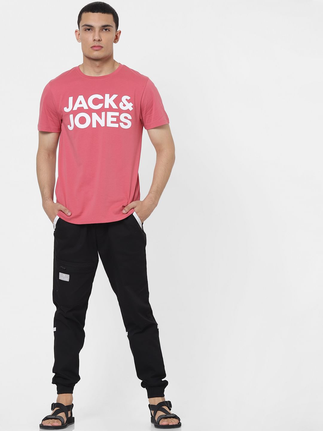 Pink Logo Print Crew Neck T-shirt