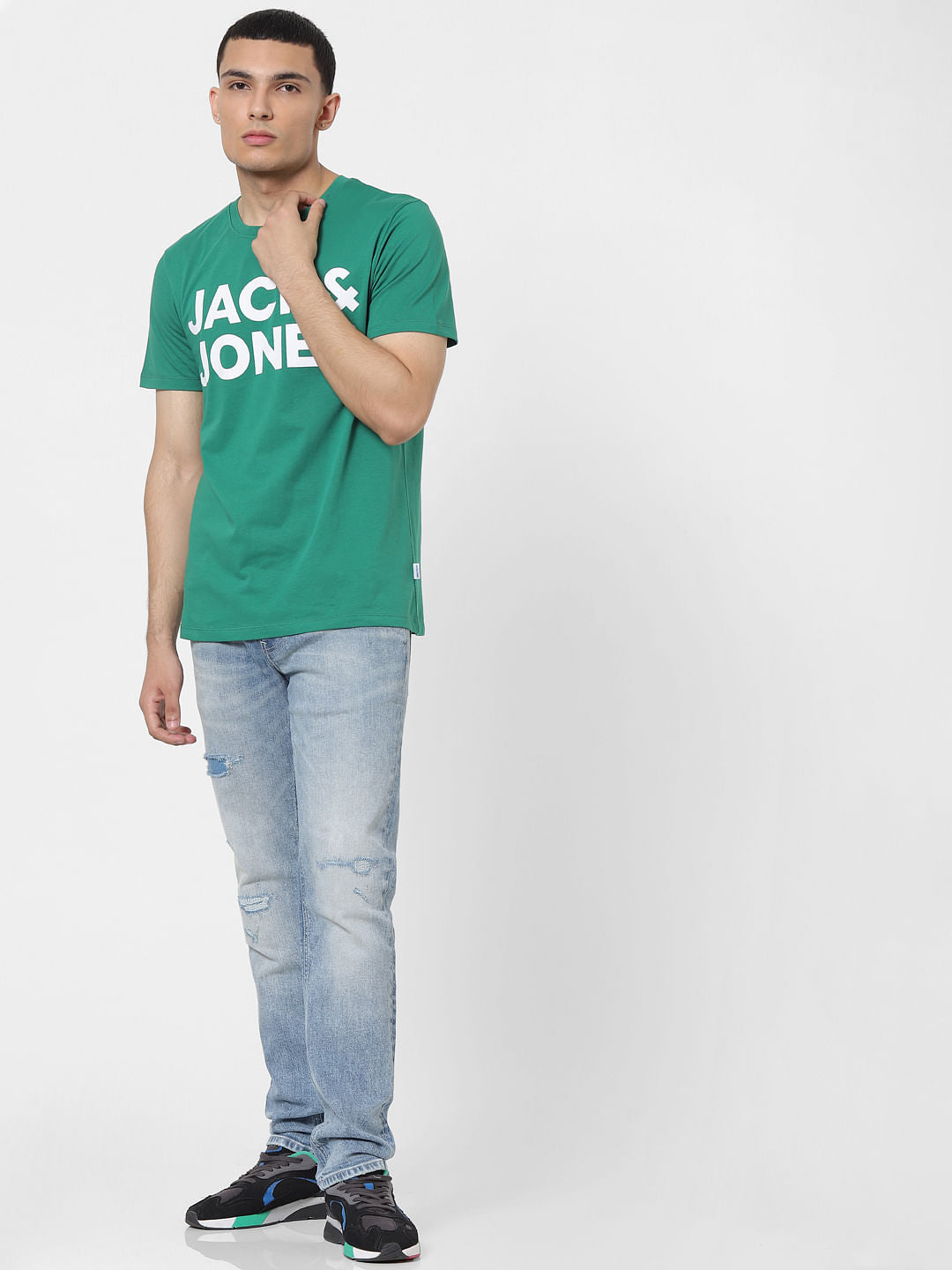 Green Logo Print Crew Neck T-shirt
