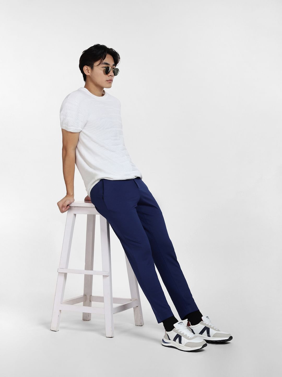Royal Blue Mid Rise Slim Fit Trousers - 46