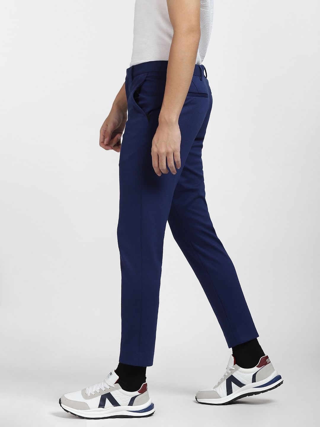 Royal Blue Mid Rise Slim Fit Trousers