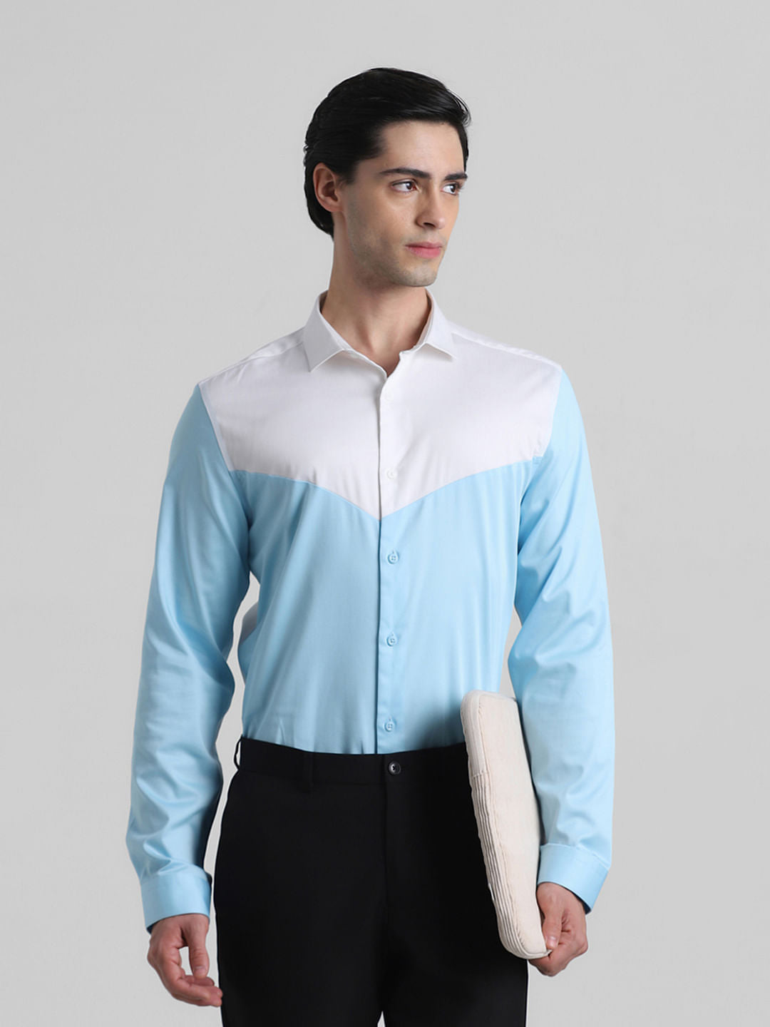 Blue & White Colourblocked Shirt - M