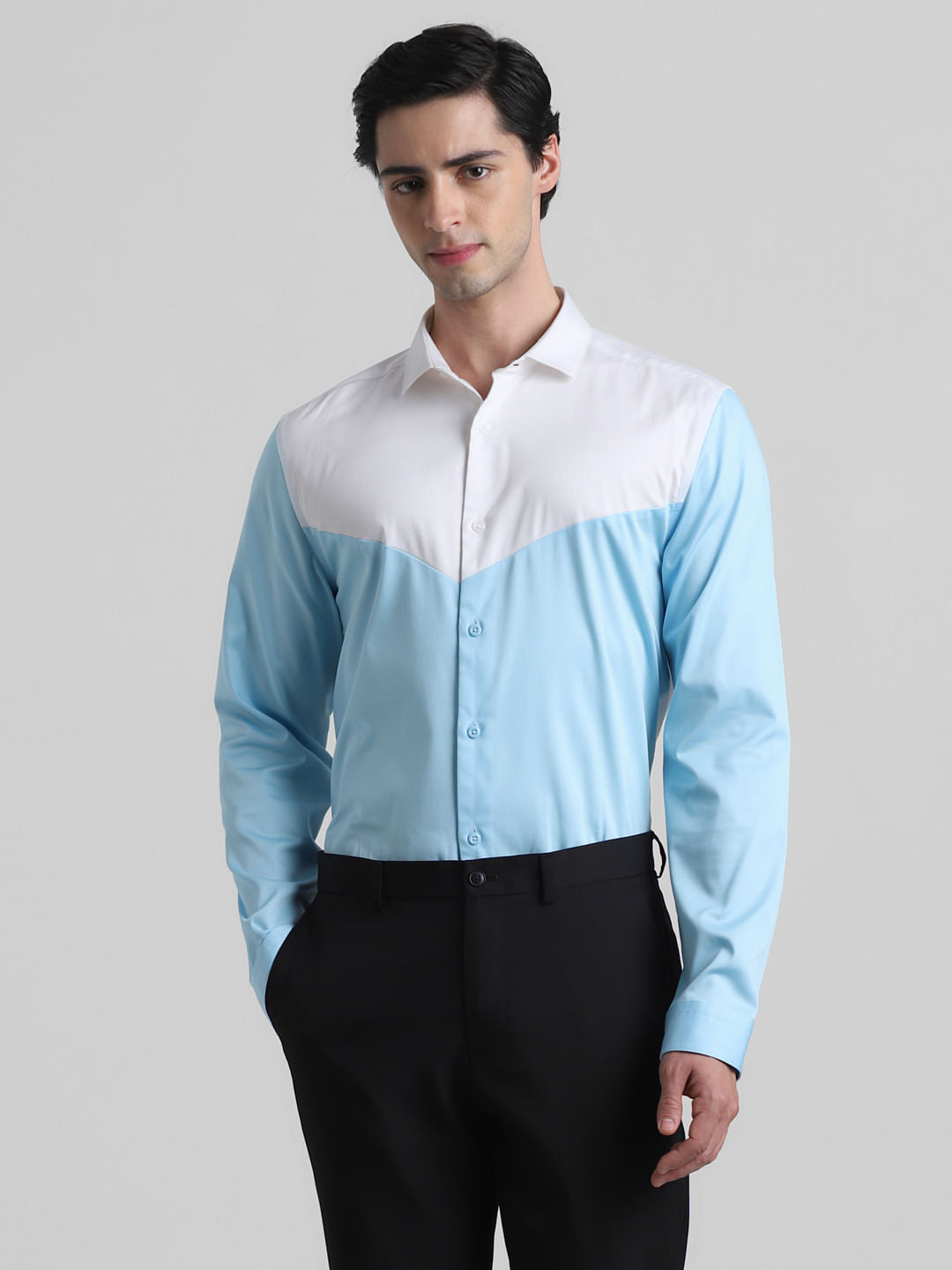 Blue & White Colourblocked Shirt