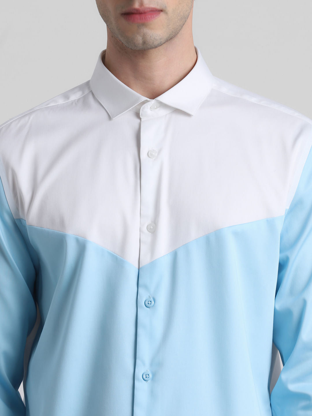 Blue & White Colourblocked Shirt