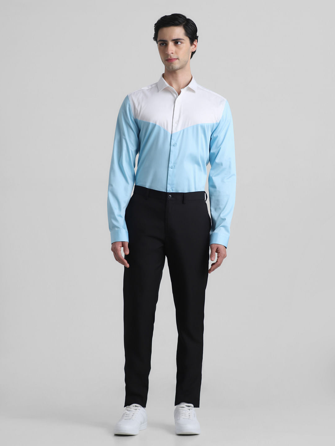 Blue & White Colourblocked Shirt