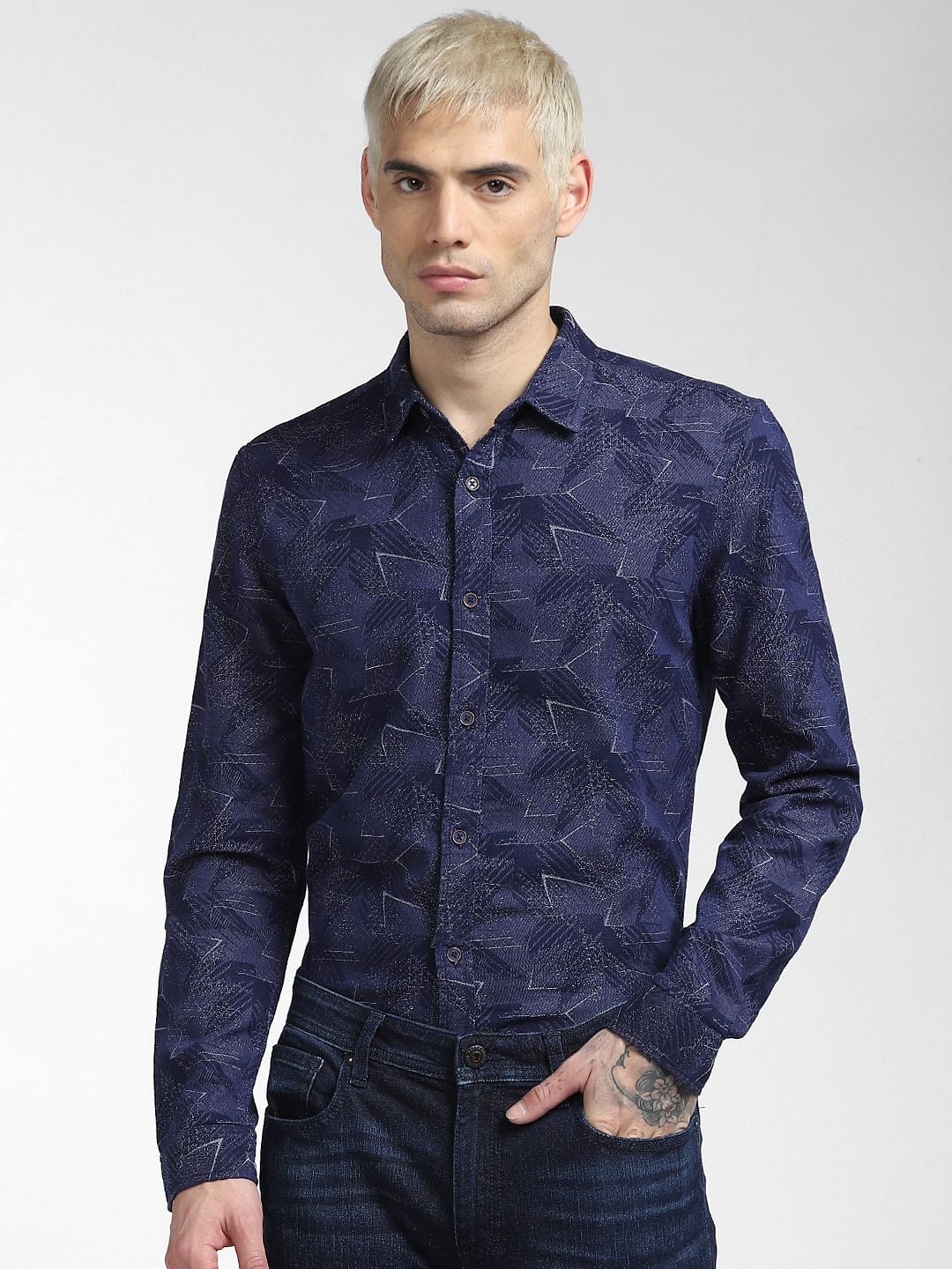 Blue Abstract Print Full Sleeves Shirt