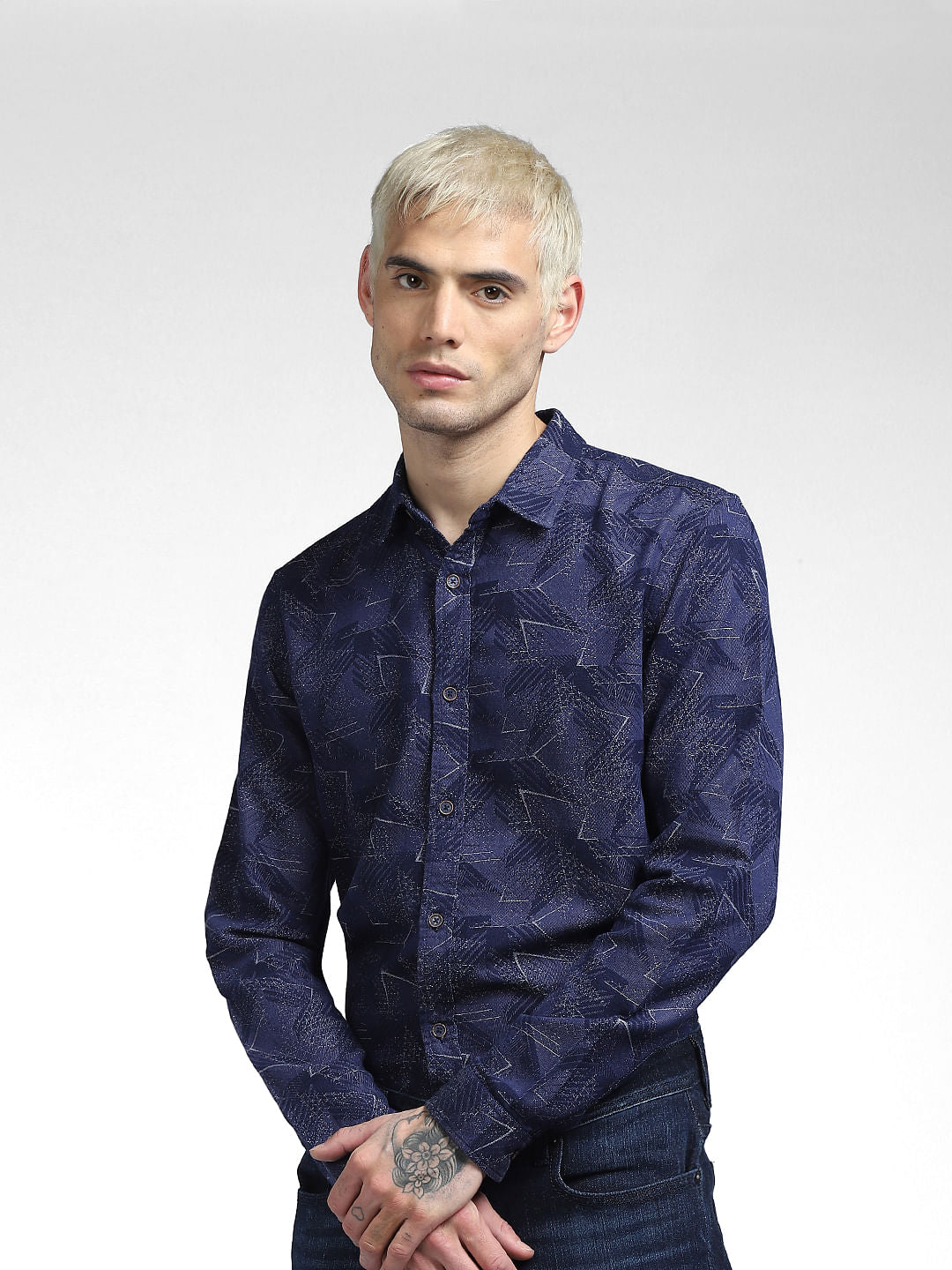 Blue Abstract Print Full Sleeves Shirt