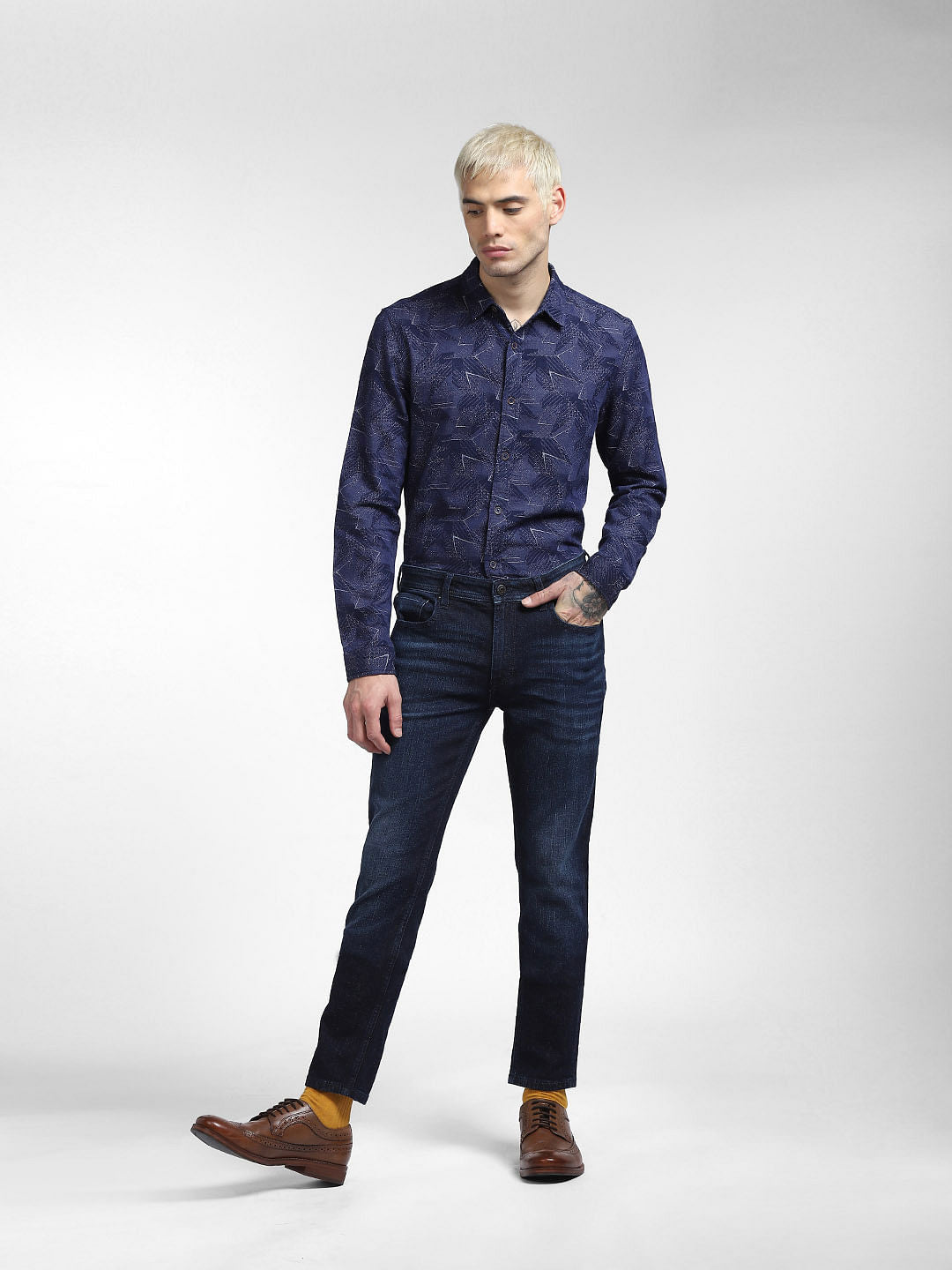 Blue Abstract Print Full Sleeves Shirt