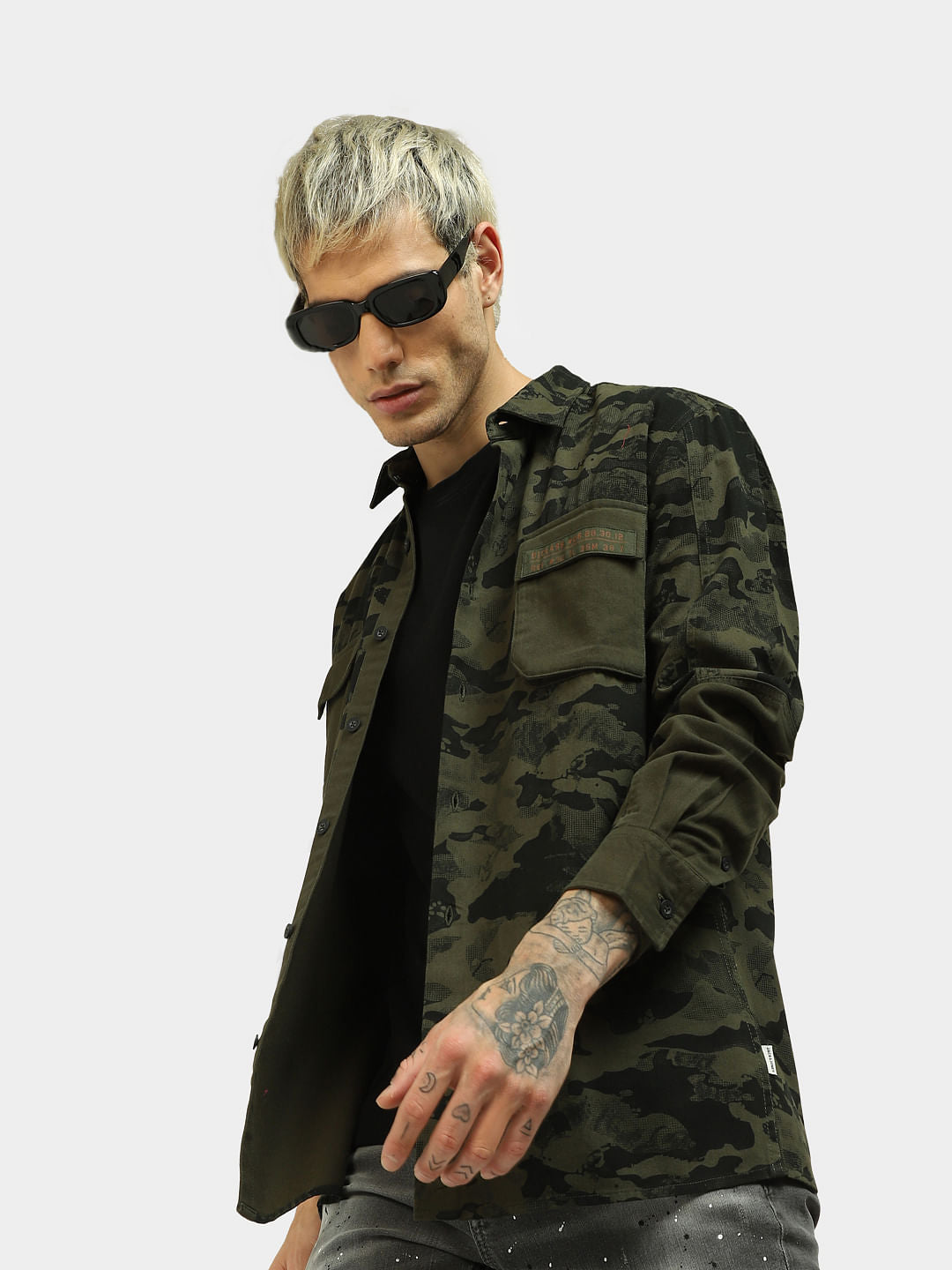 Green Camo Full Sleeves Shirt - S