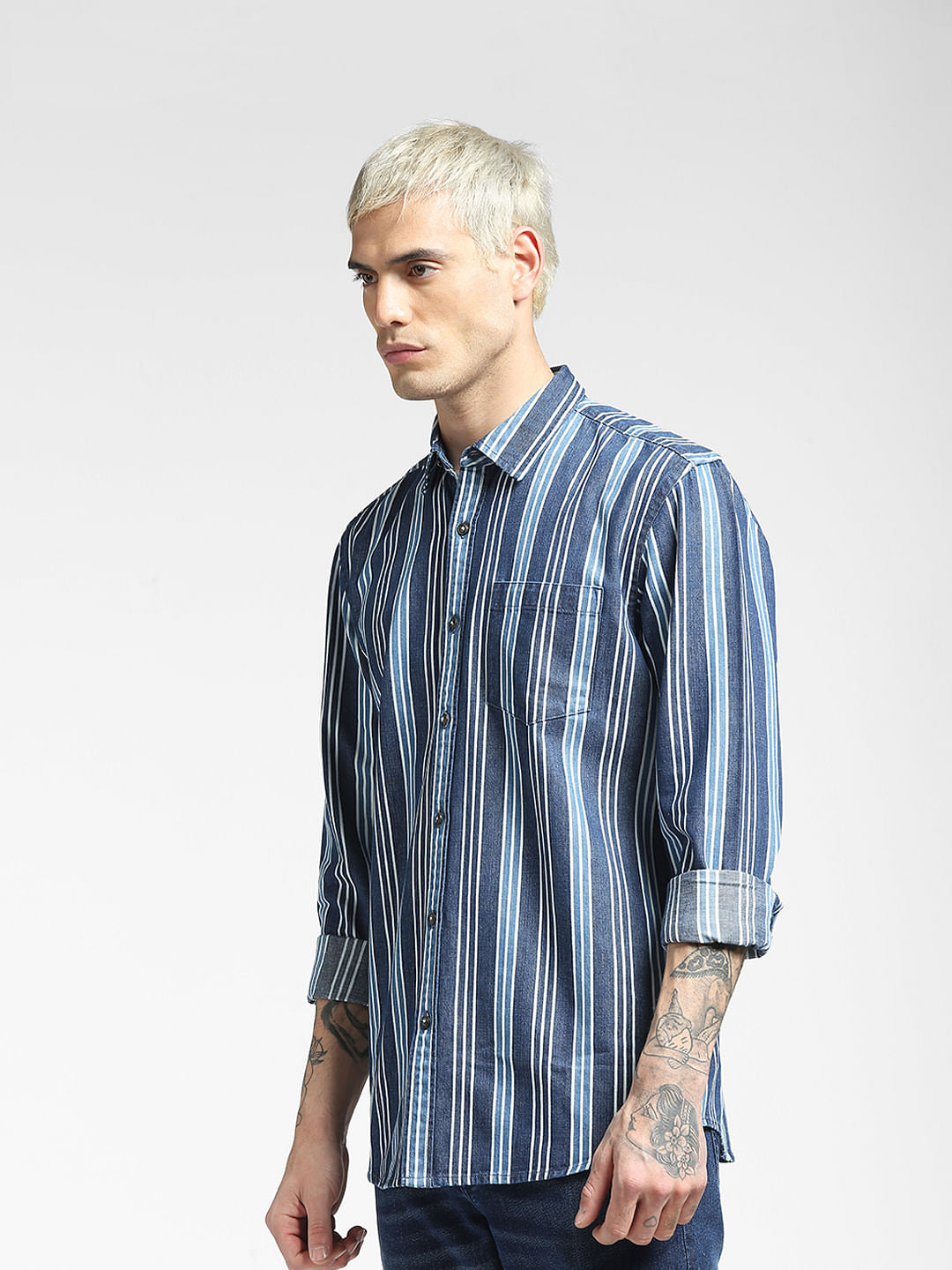 Blue Striped Full Sleeves Shirt