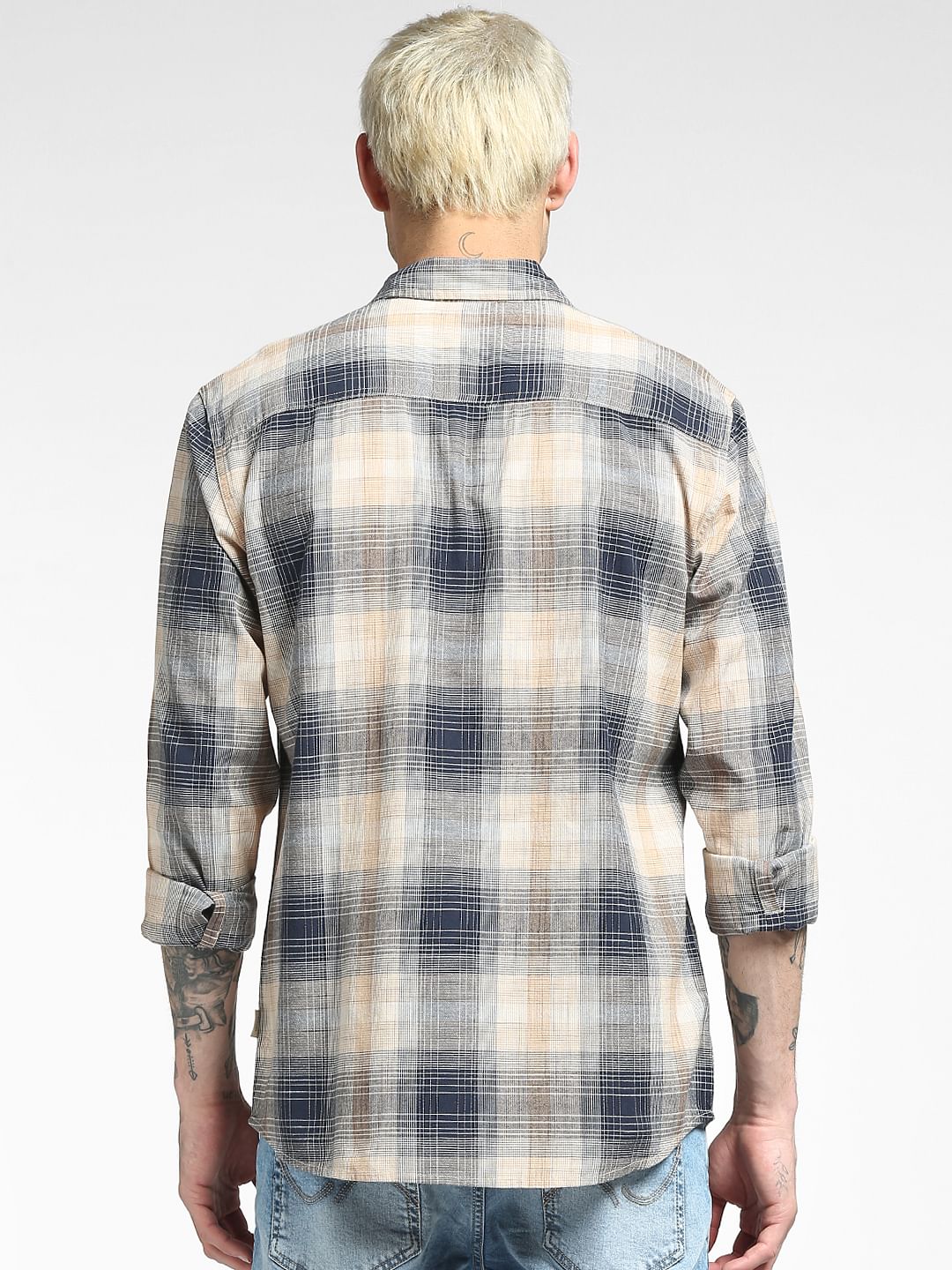 Beige Checked Full Sleeves Shirt