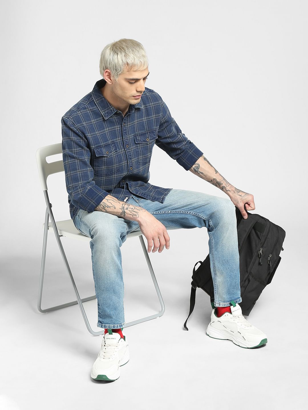 Blue Check Full Sleeves Shirt - S