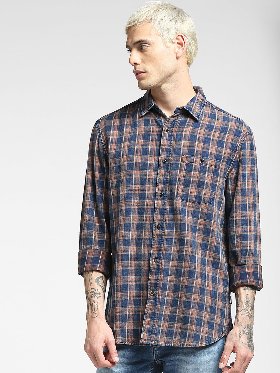 Blue Checked Full Sleeves Shirt