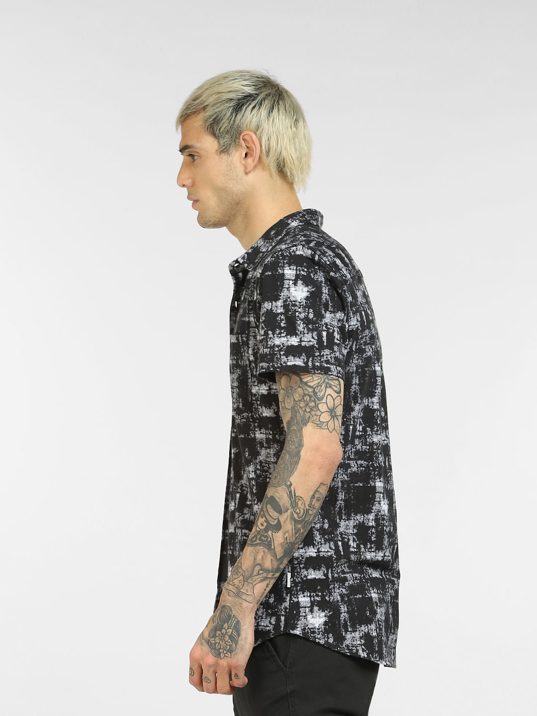 Black Abstract Print Half Sleeves Shirt