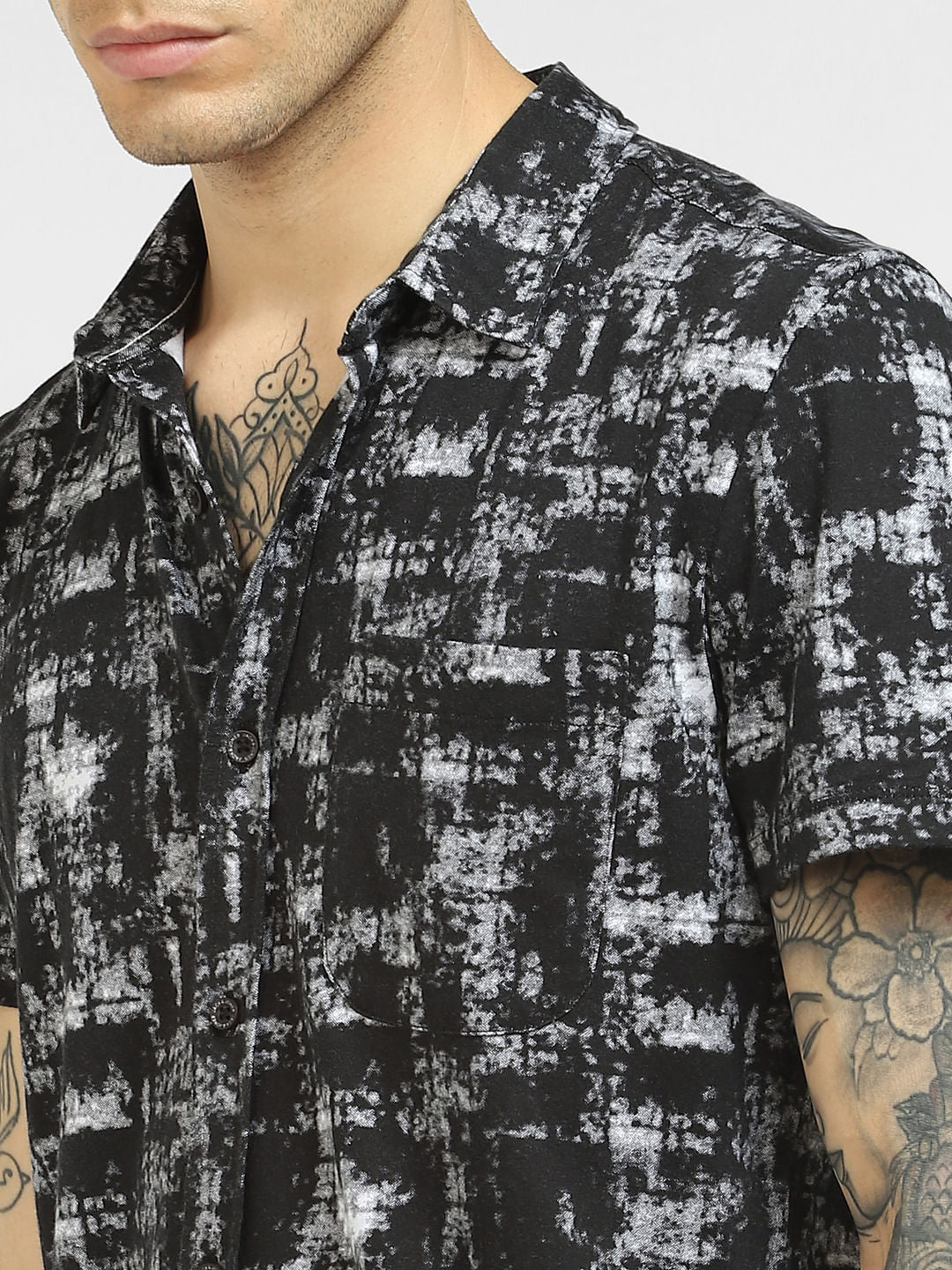 Black Abstract Print Half Sleeves Shirt