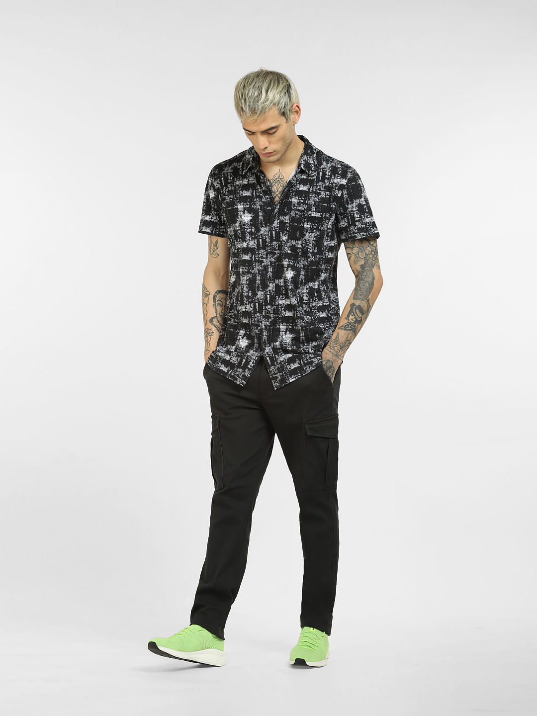 Black Abstract Print Half Sleeves Shirt