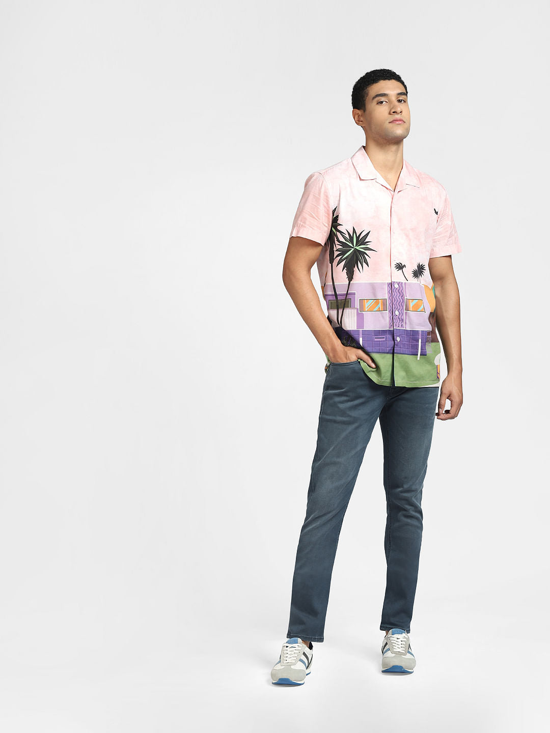 Pink Graphic Print Half Sleeves Shirt