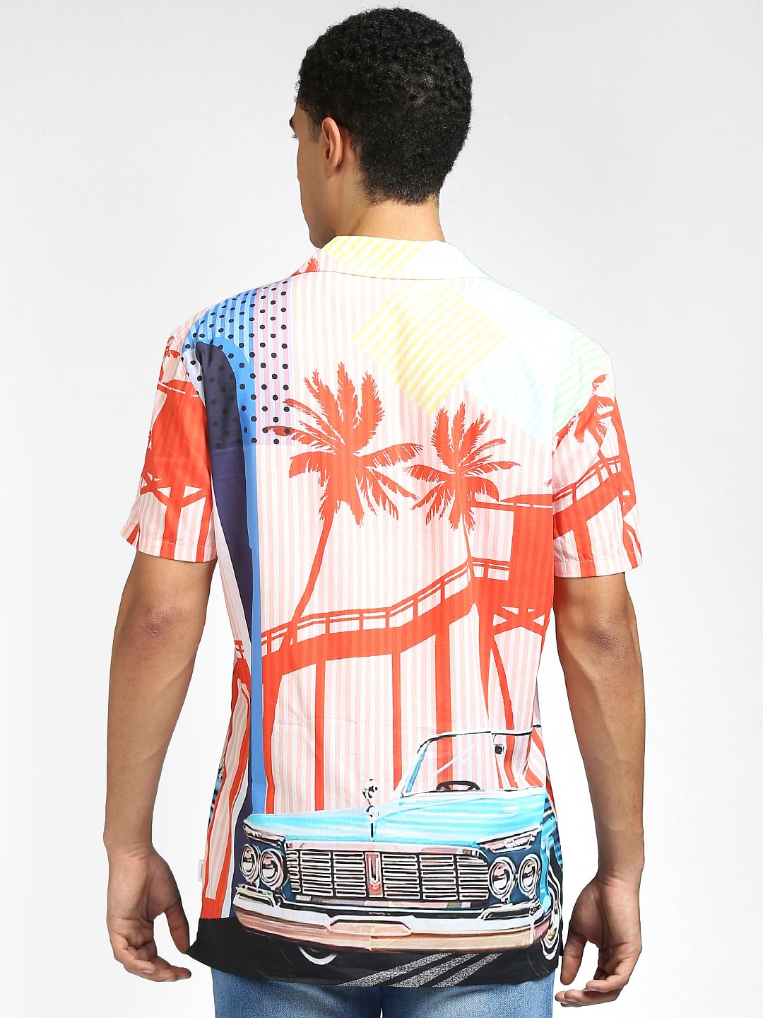 Peach Graphic Print Half Sleeves Shirt