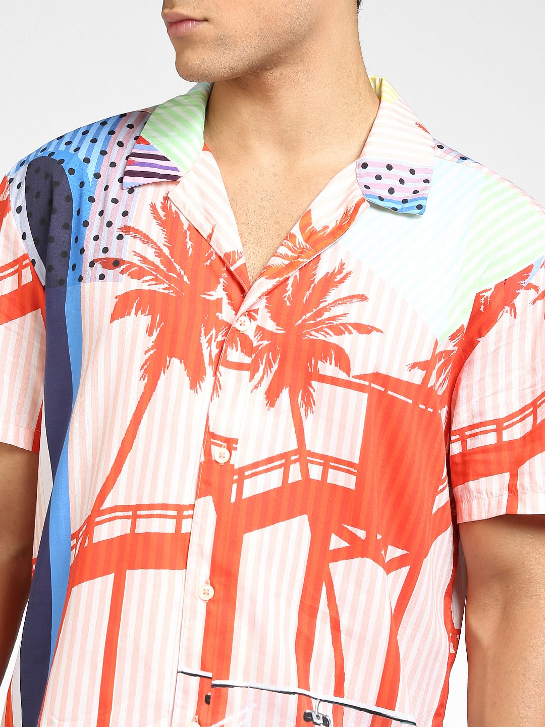 Peach Graphic Print Half Sleeves Shirt