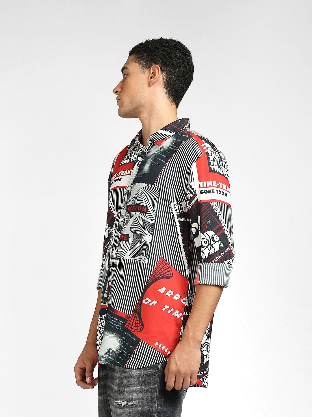 Black & Red Printed Full Sleeves Shirt