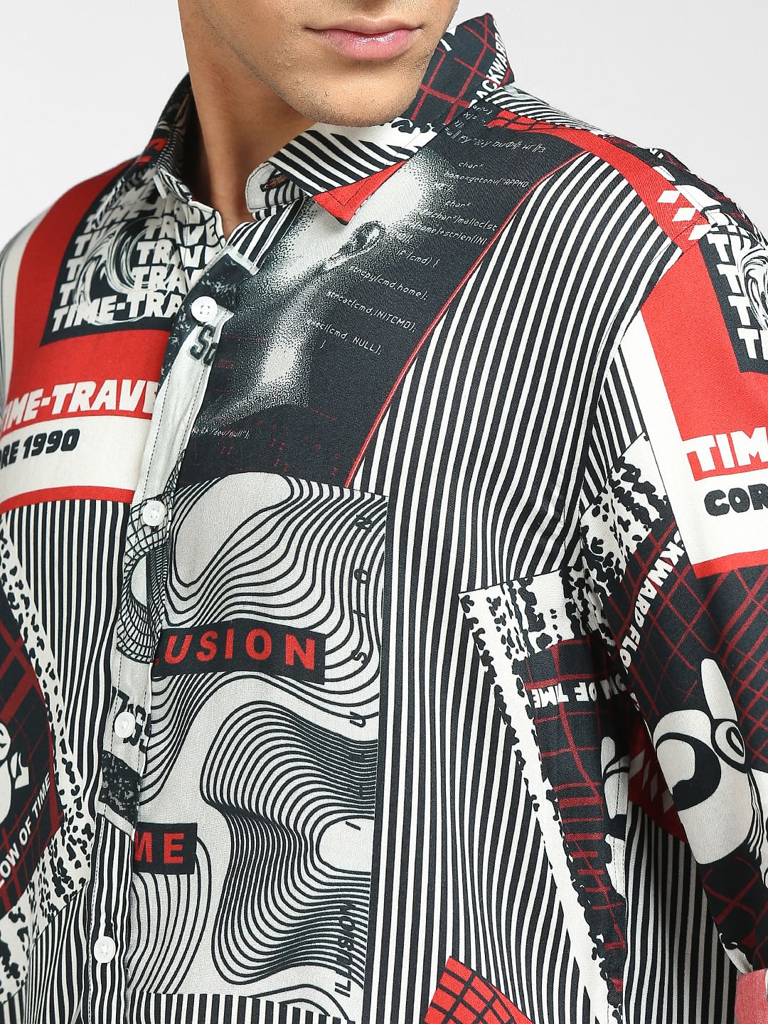 Black & Red Printed Full Sleeves Shirt