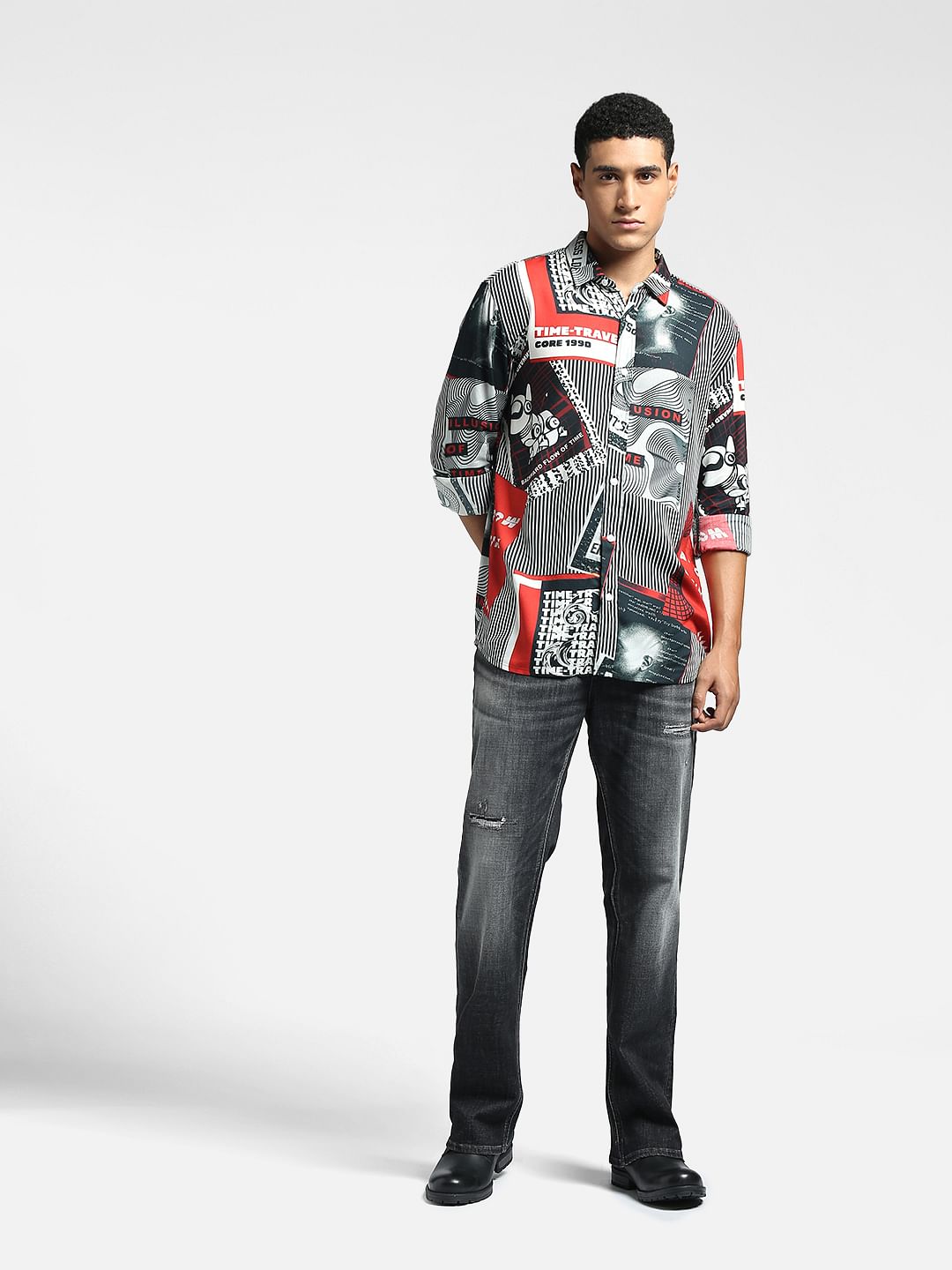 Black & Red Printed Full Sleeves Shirt