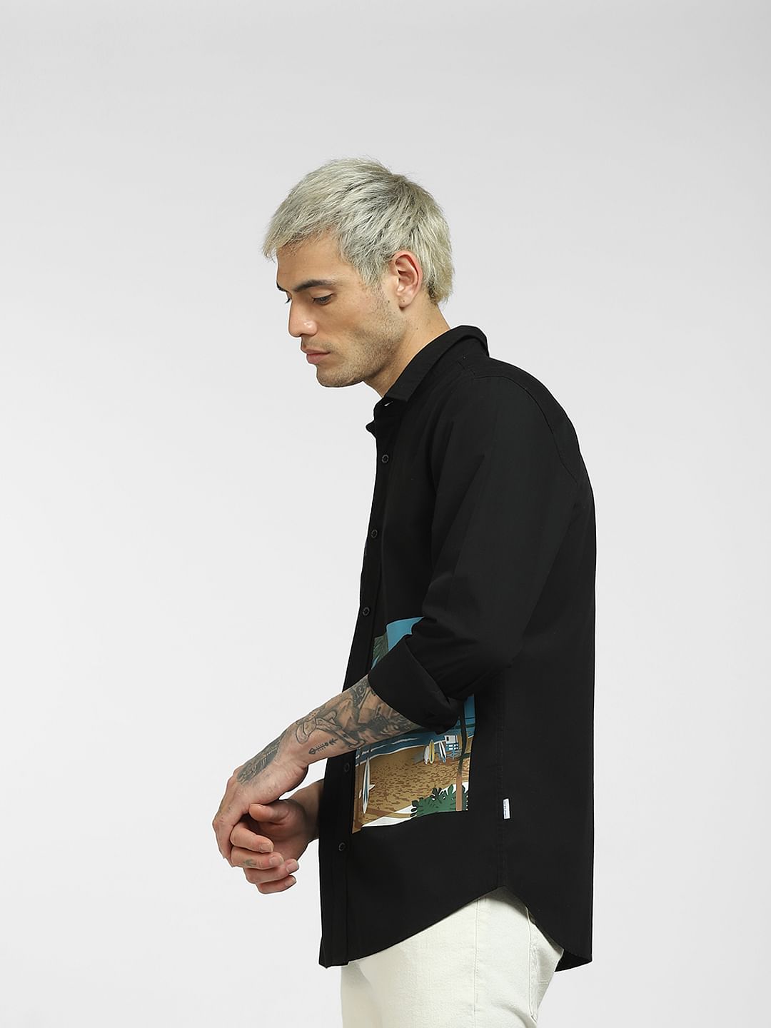 Black Graphic Print Full Sleeves Shirt