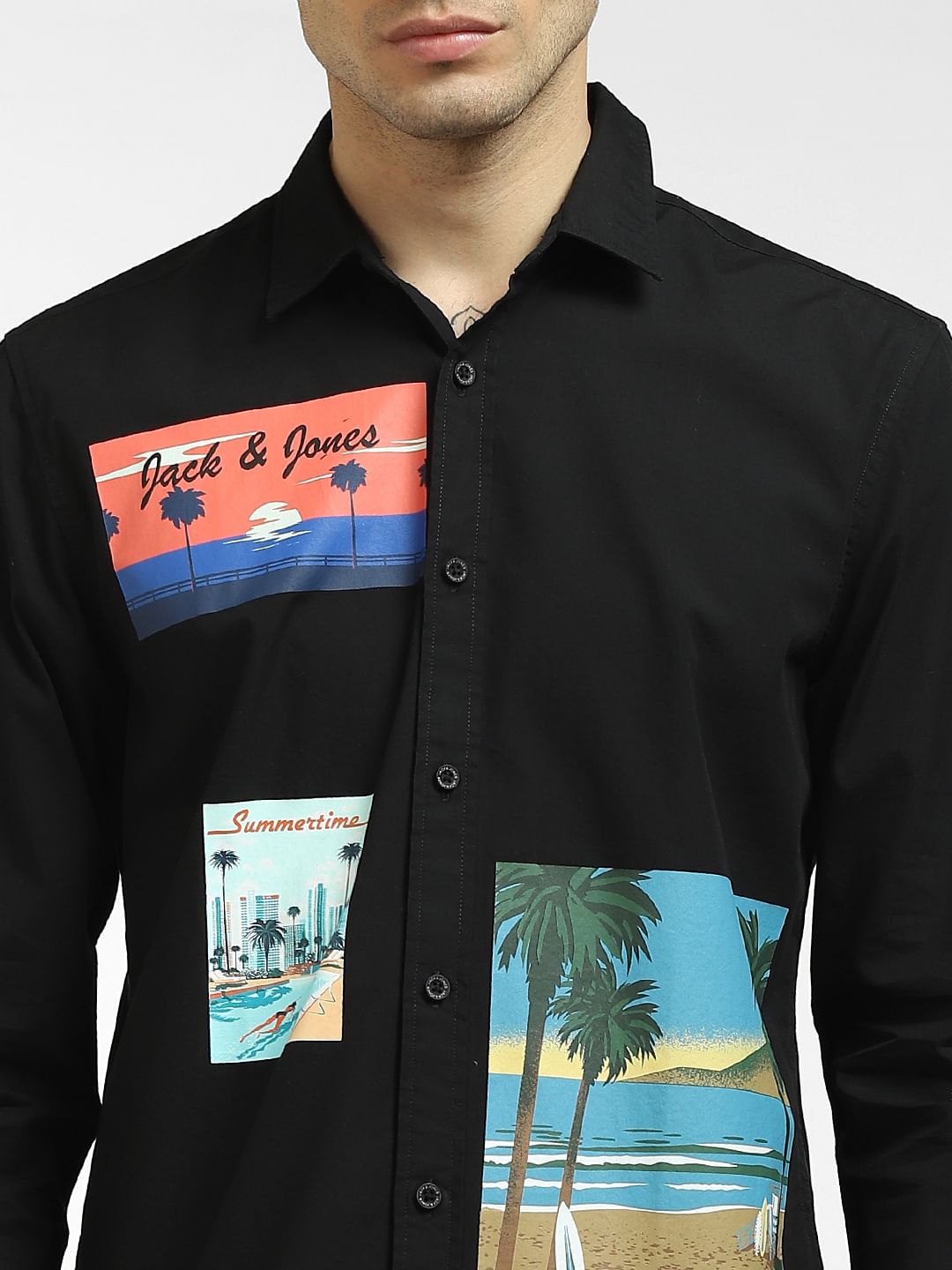 Black Graphic Print Full Sleeves Shirt
