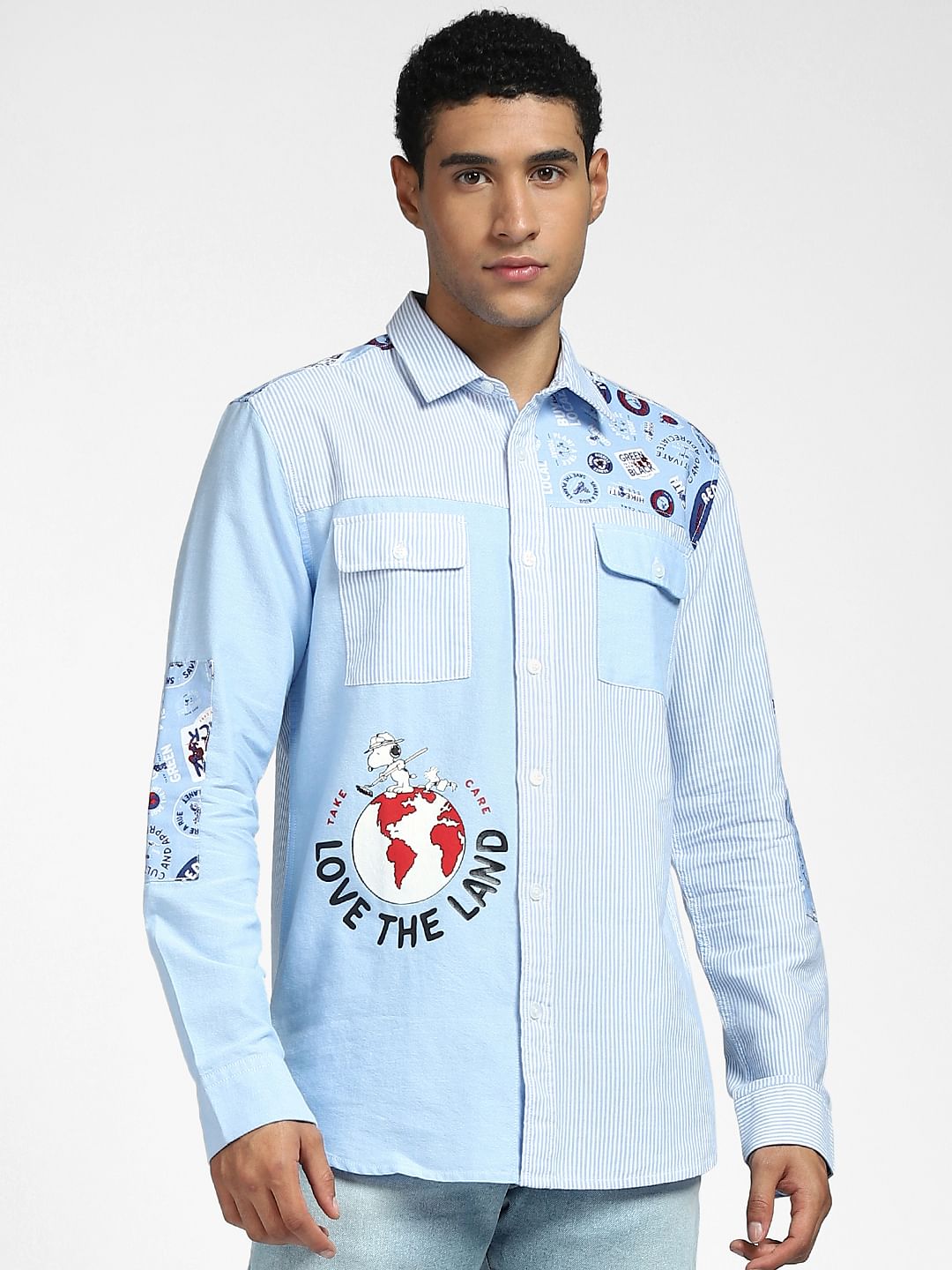 x PEANUTS Blue Graphic Print Full Sleeves Shirt