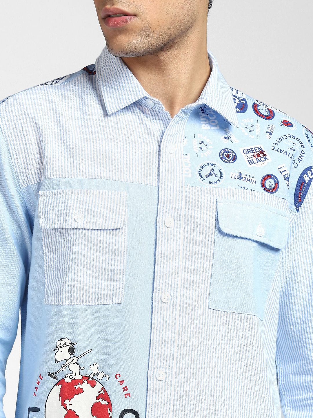 x PEANUTS Blue Graphic Print Full Sleeves Shirt