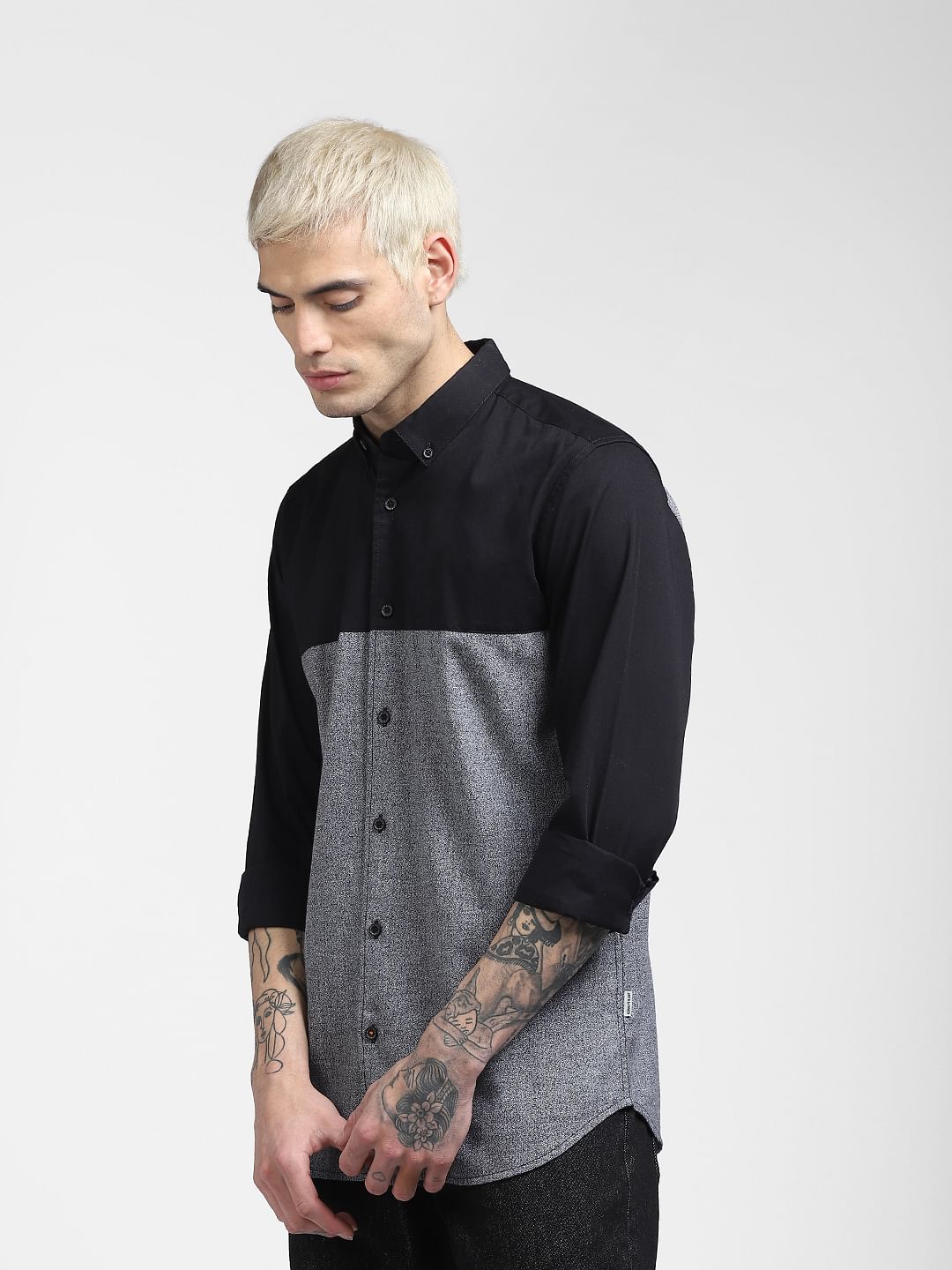 Black Colourblocked Full Sleeves Shirt