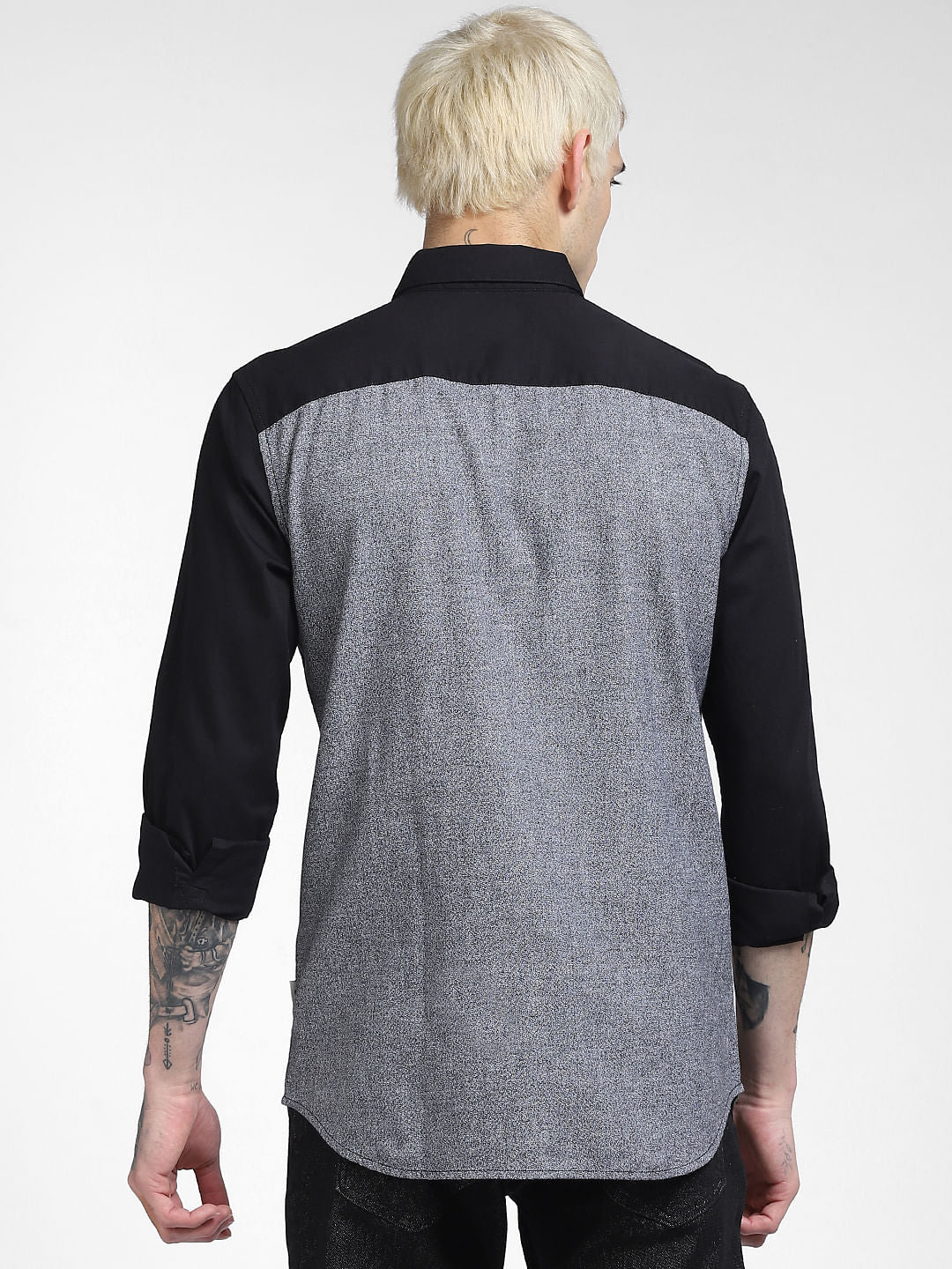 Black Colourblocked Full Sleeves Shirt