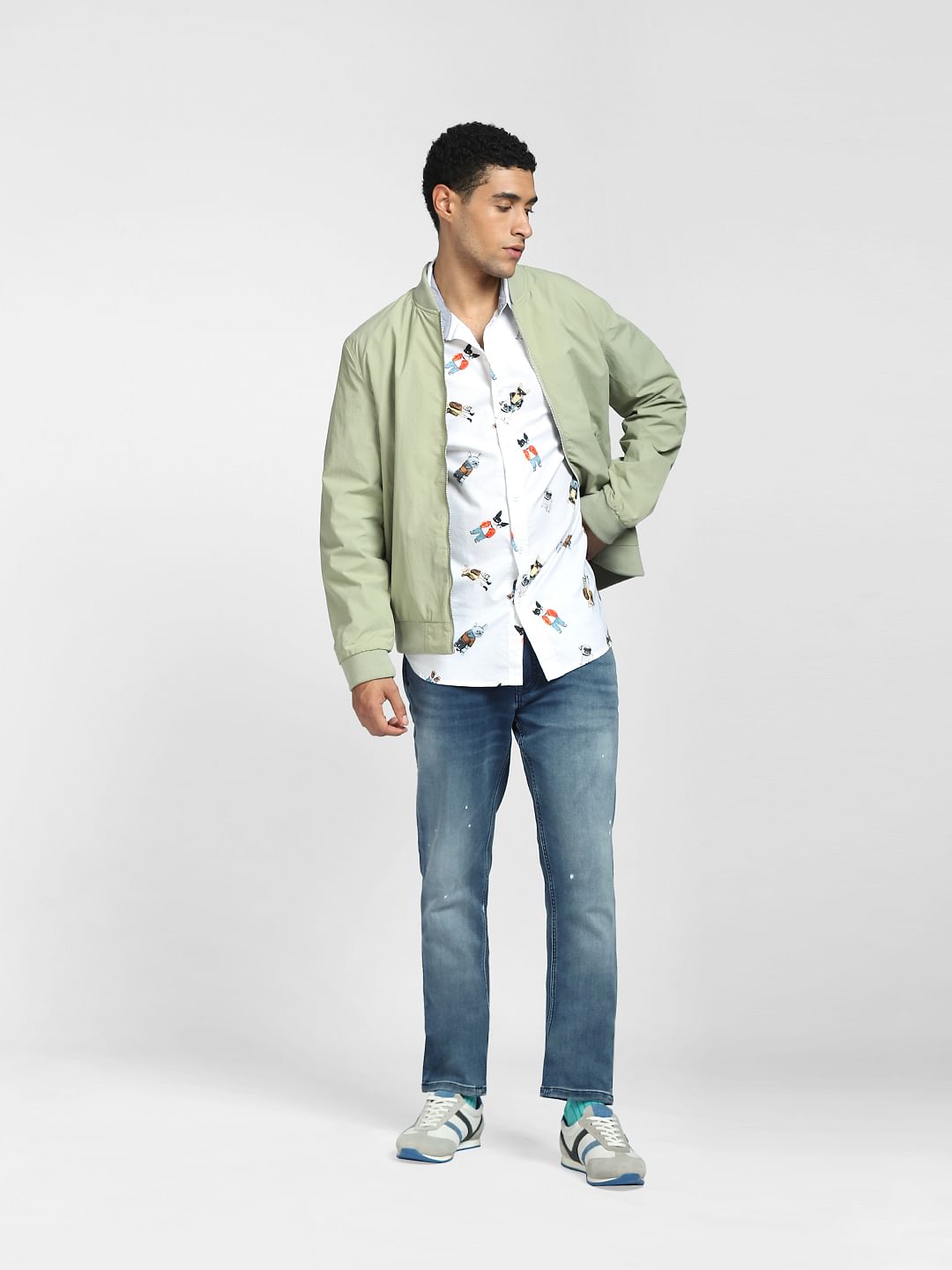 White Graphic Print Full Sleeves Shirt - S