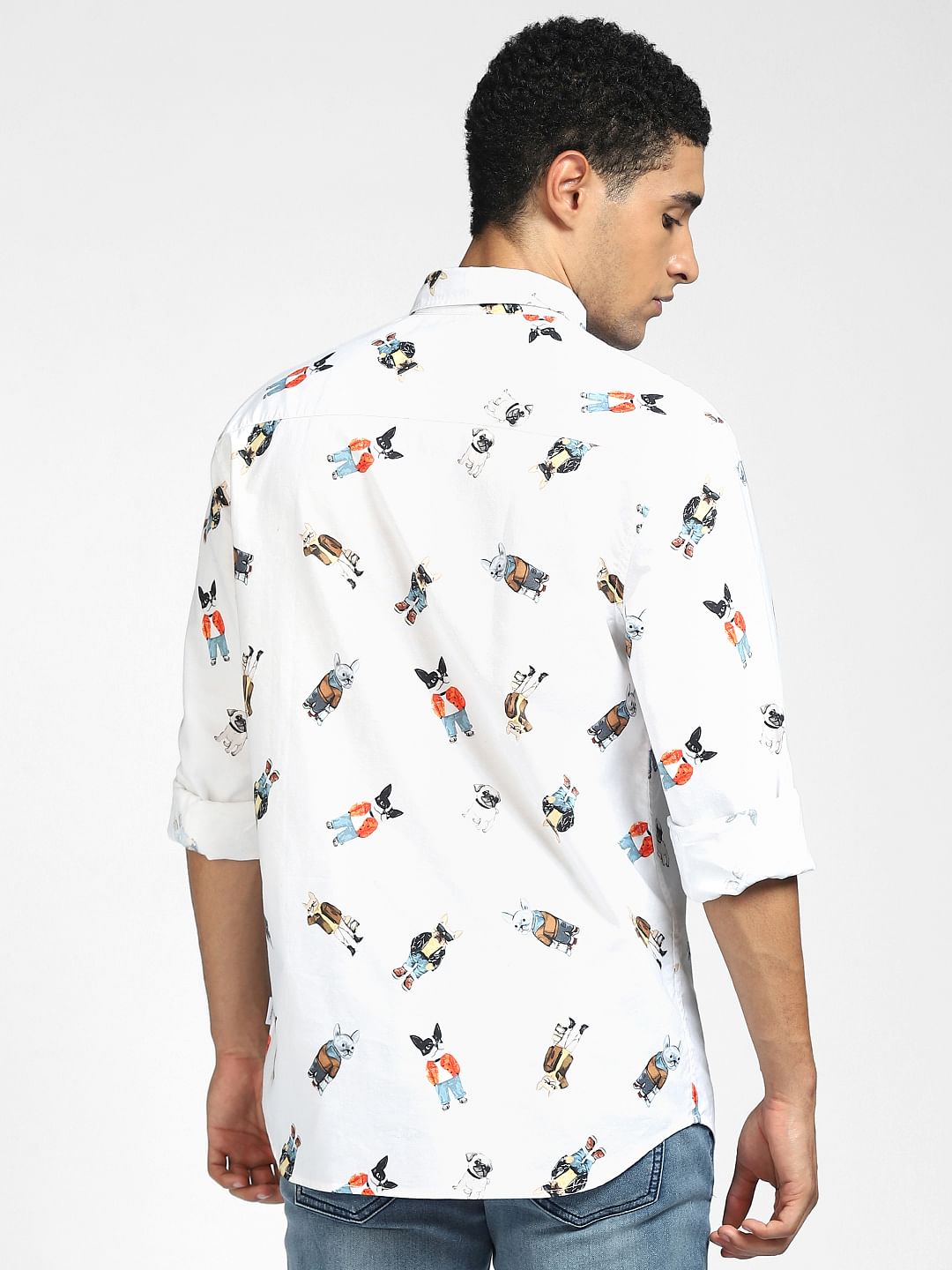 White Graphic Print Full Sleeves Shirt