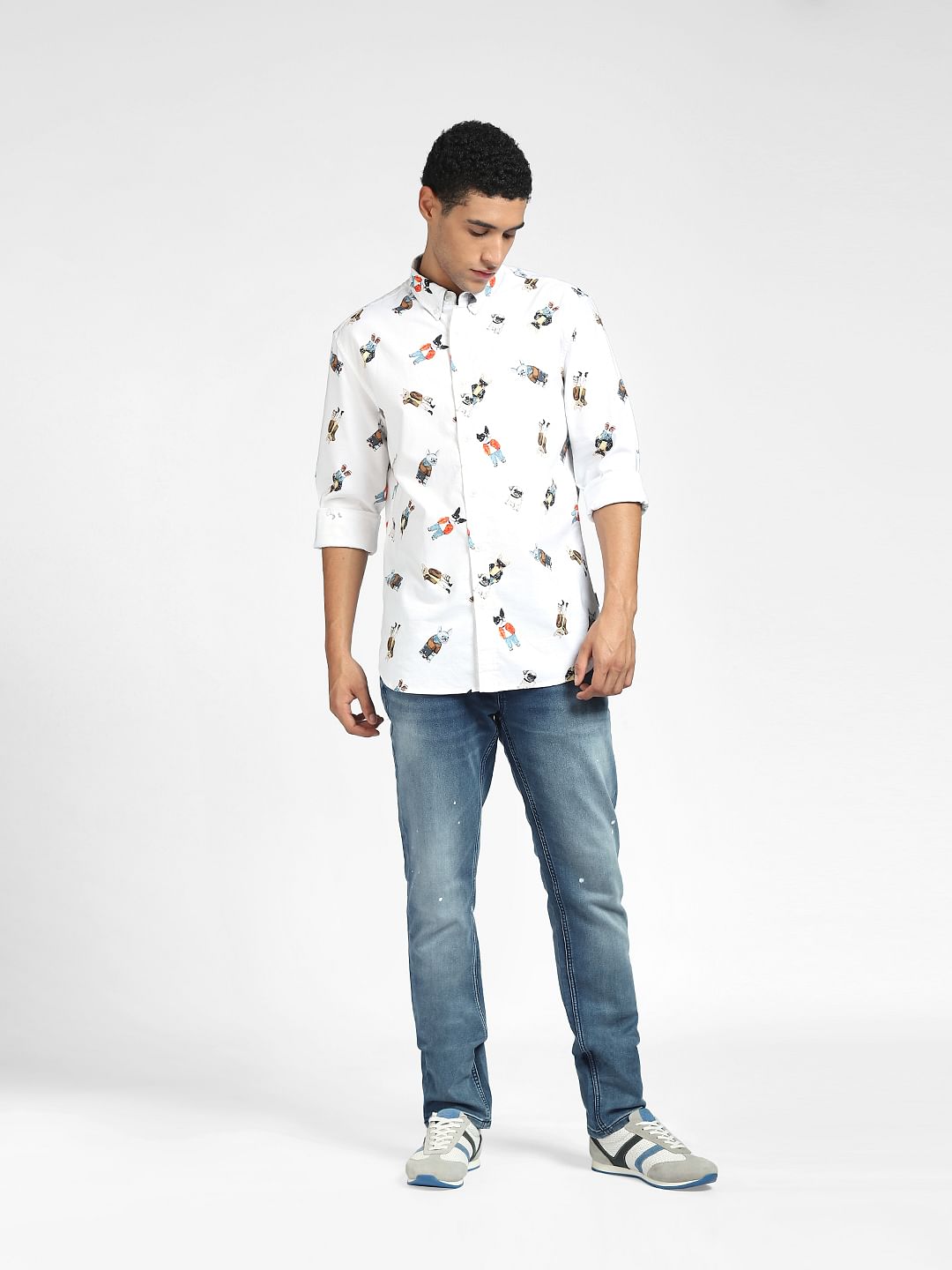 White Graphic Print Full Sleeves Shirt