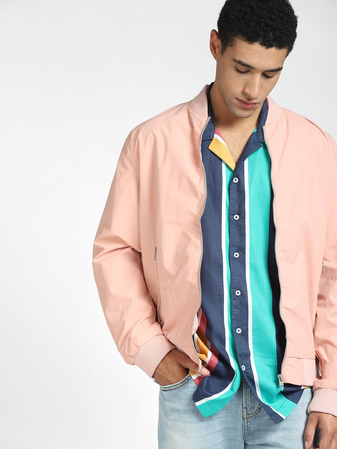 Turquoise Striped Half Sleeves Shirt - S