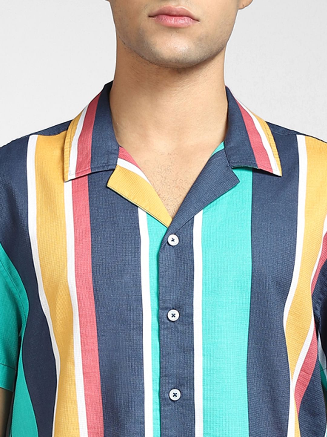 Turquoise Striped Half Sleeves Shirt