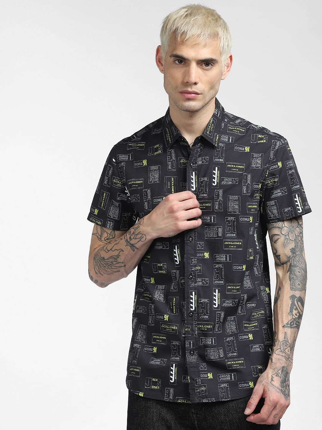 Black Printed Half Sleeves Shirt