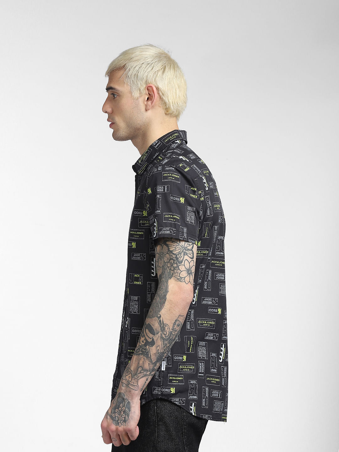 Black Printed Half Sleeves Shirt
