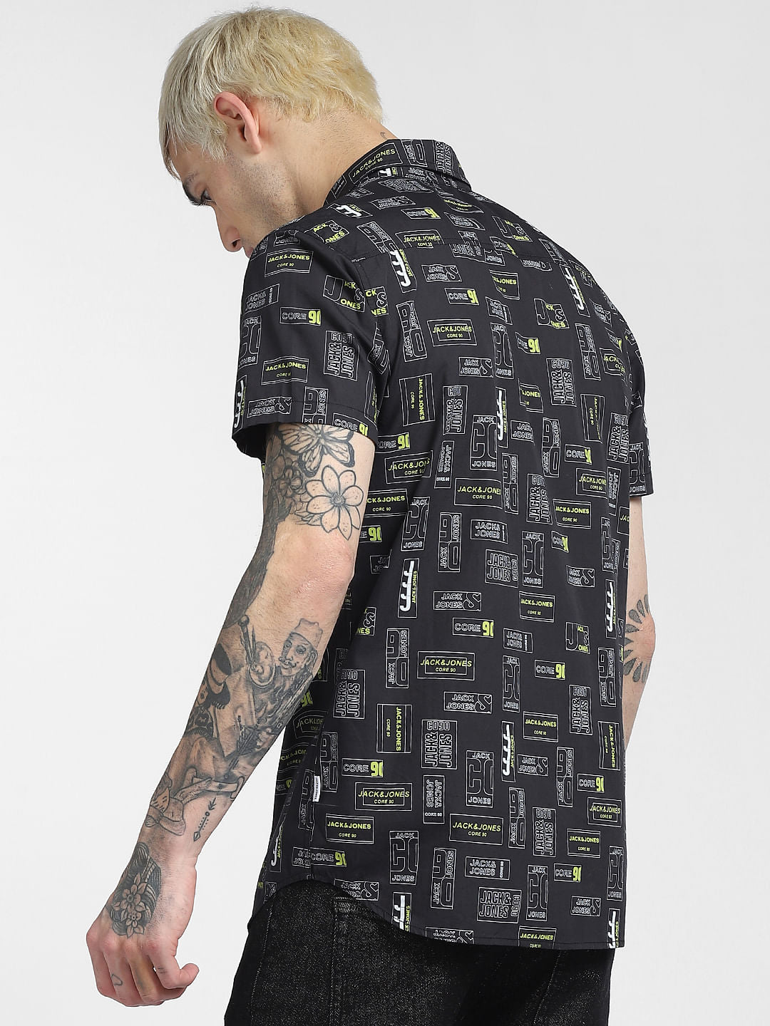 Black Printed Half Sleeves Shirt