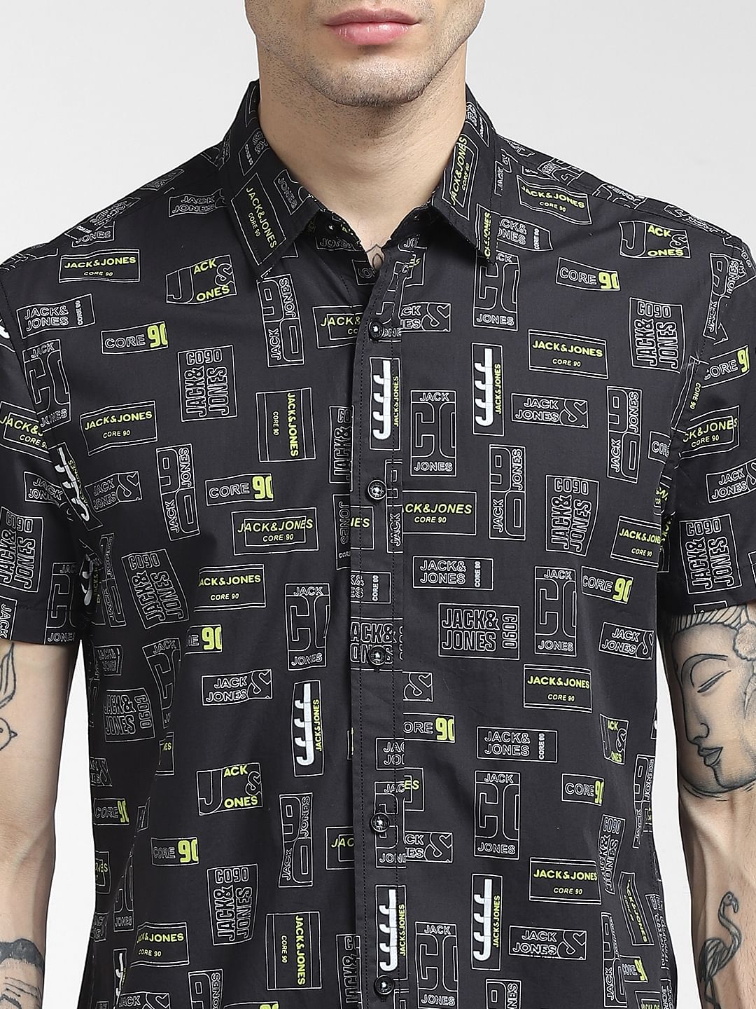 Black Printed Half Sleeves Shirt