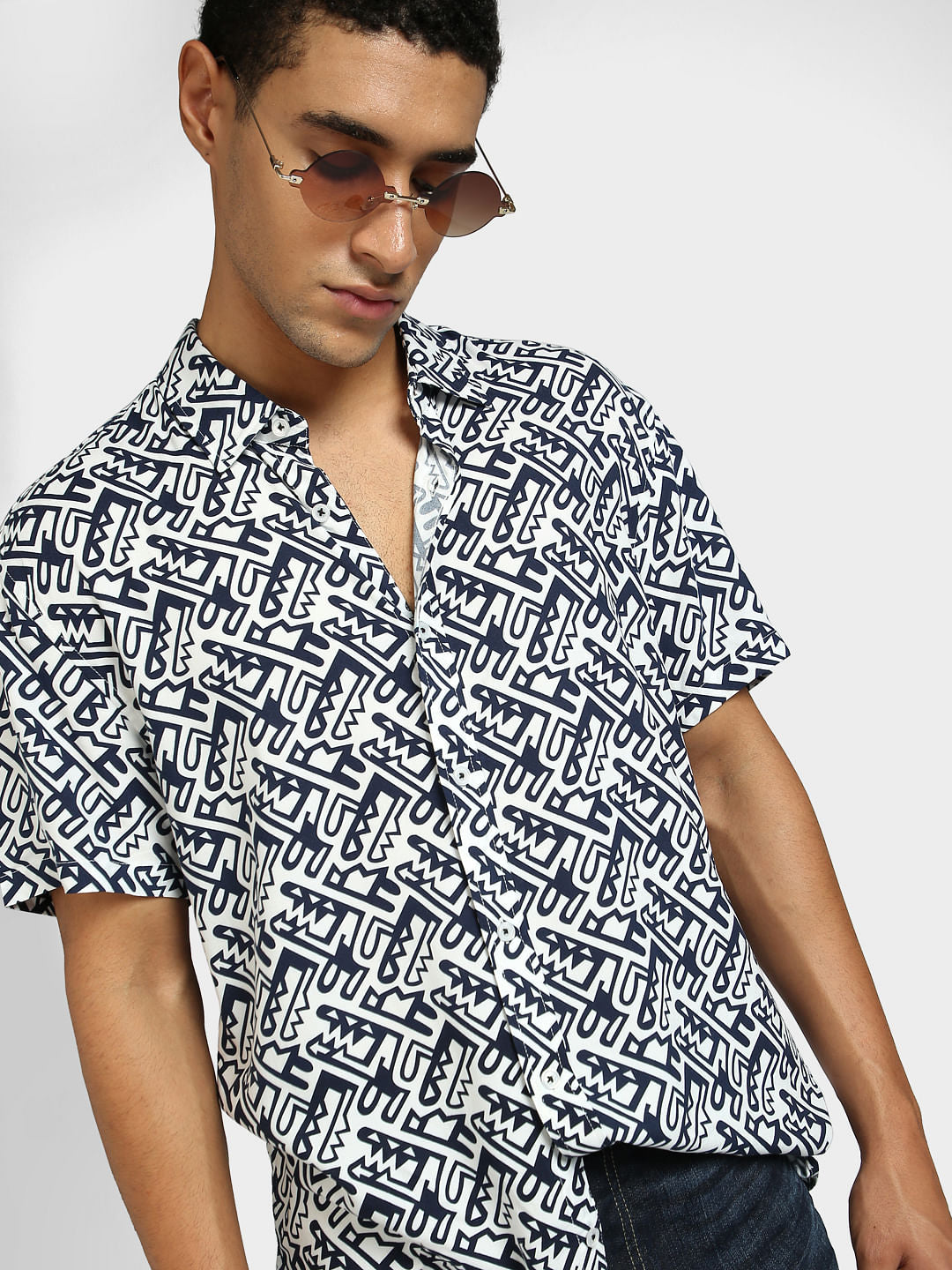 White Abstract Print Shirt - S