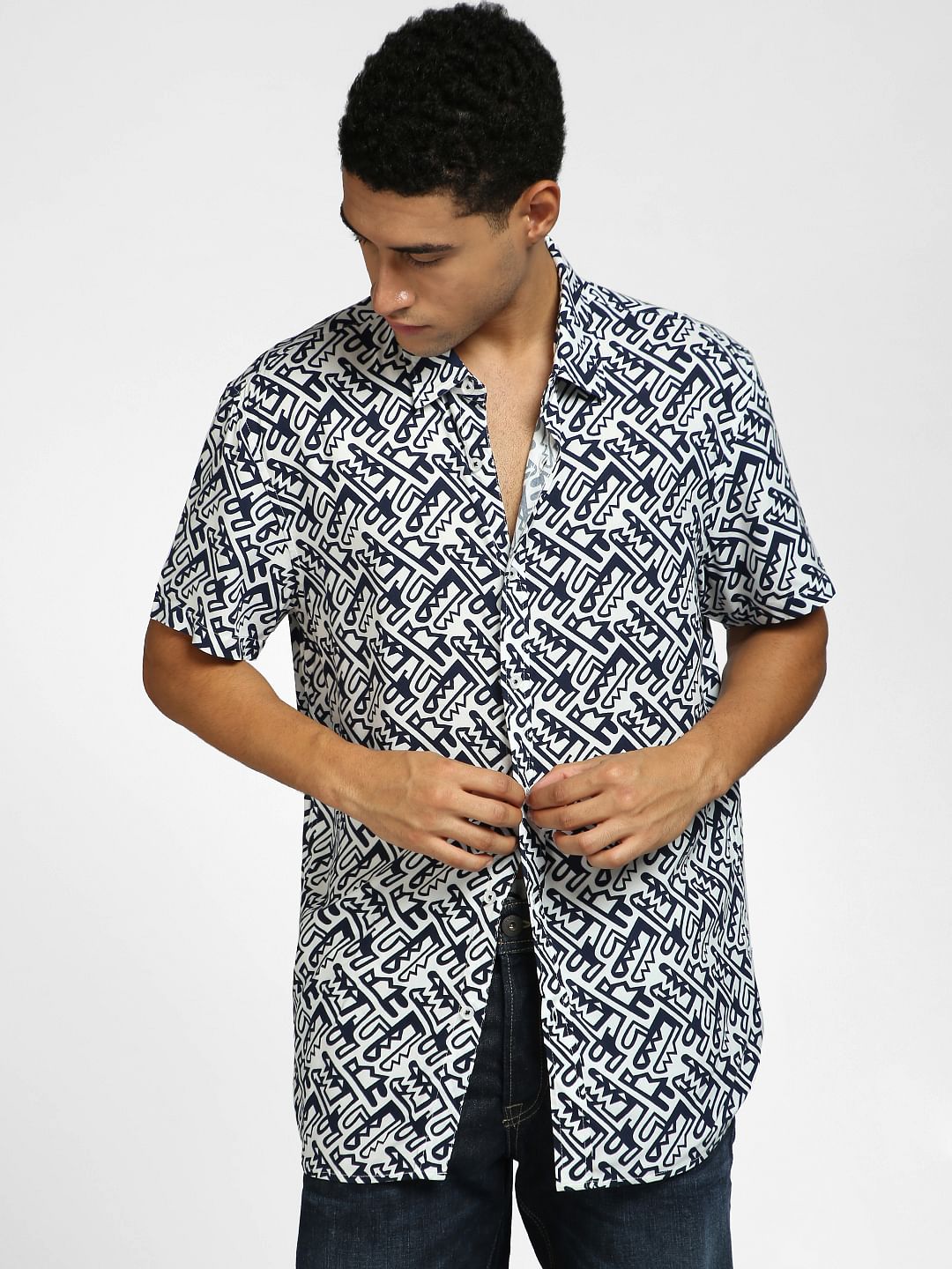 White Abstract Print Shirt