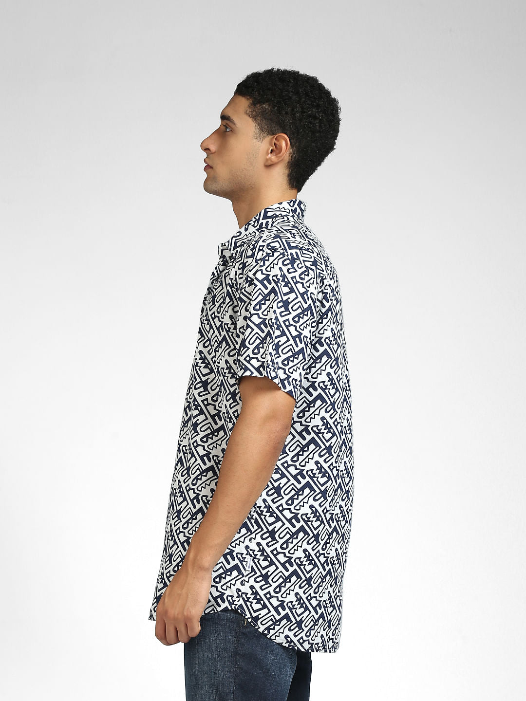 White Abstract Print Shirt