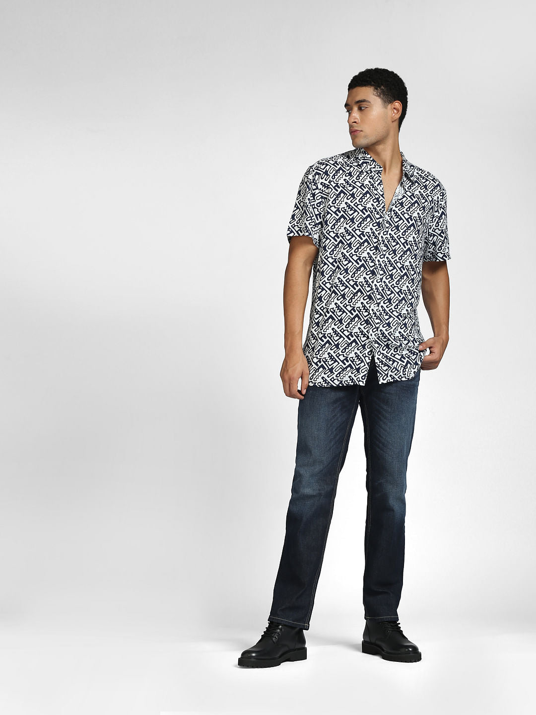 White Abstract Print Shirt