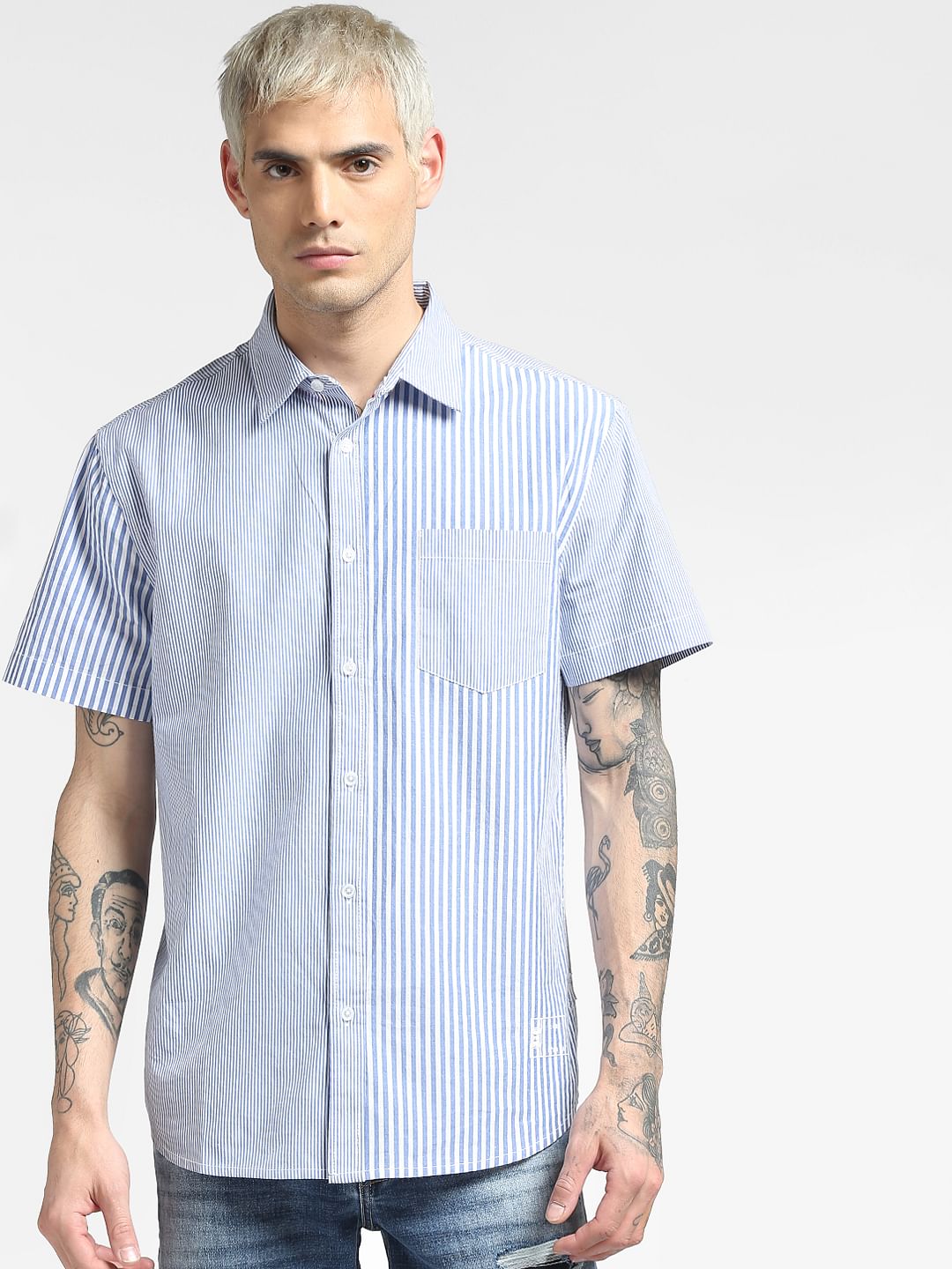 Blue Striped Half Sleeves Shirt